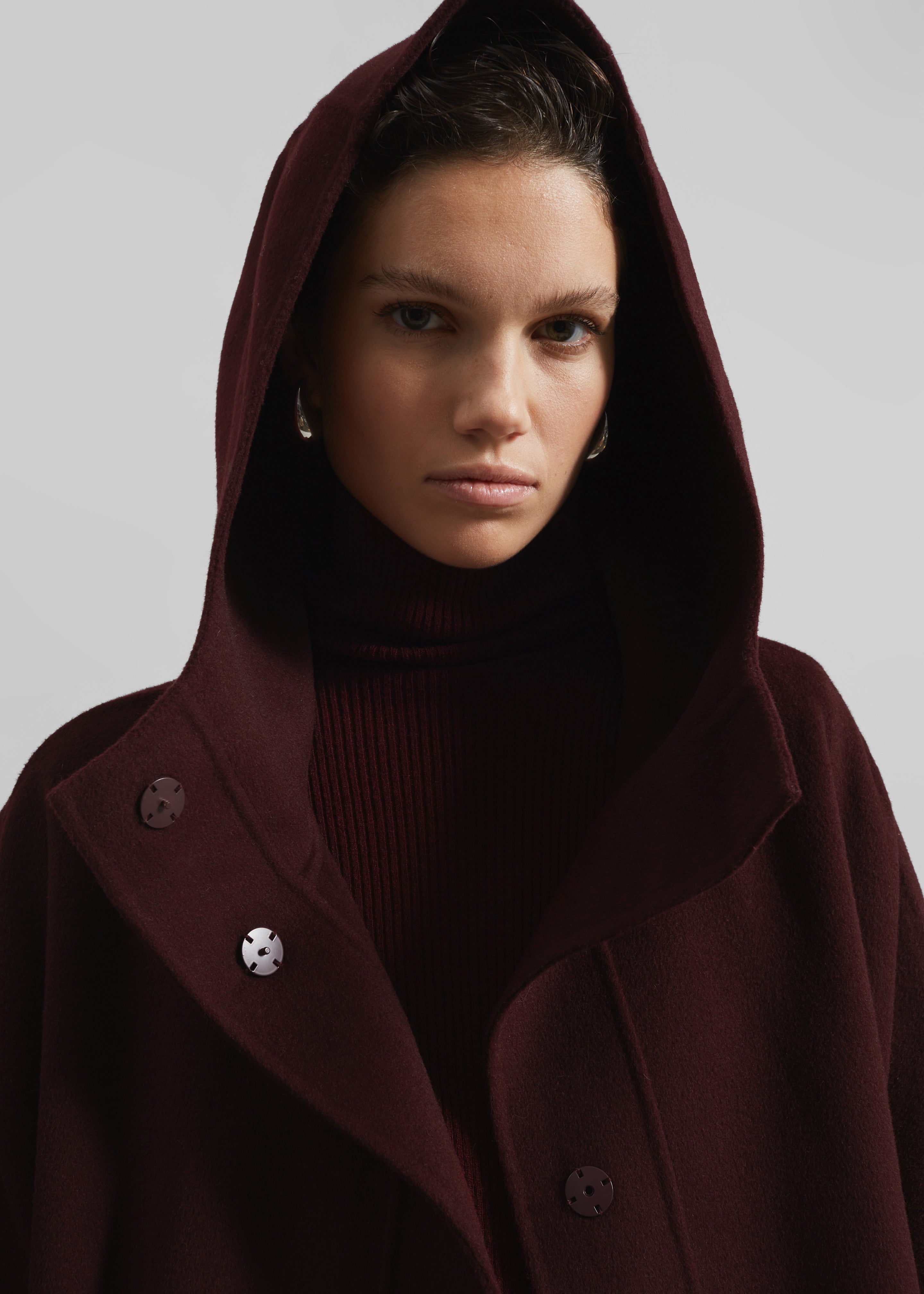 Alida Hooded Long Coat - Burgundy - 4