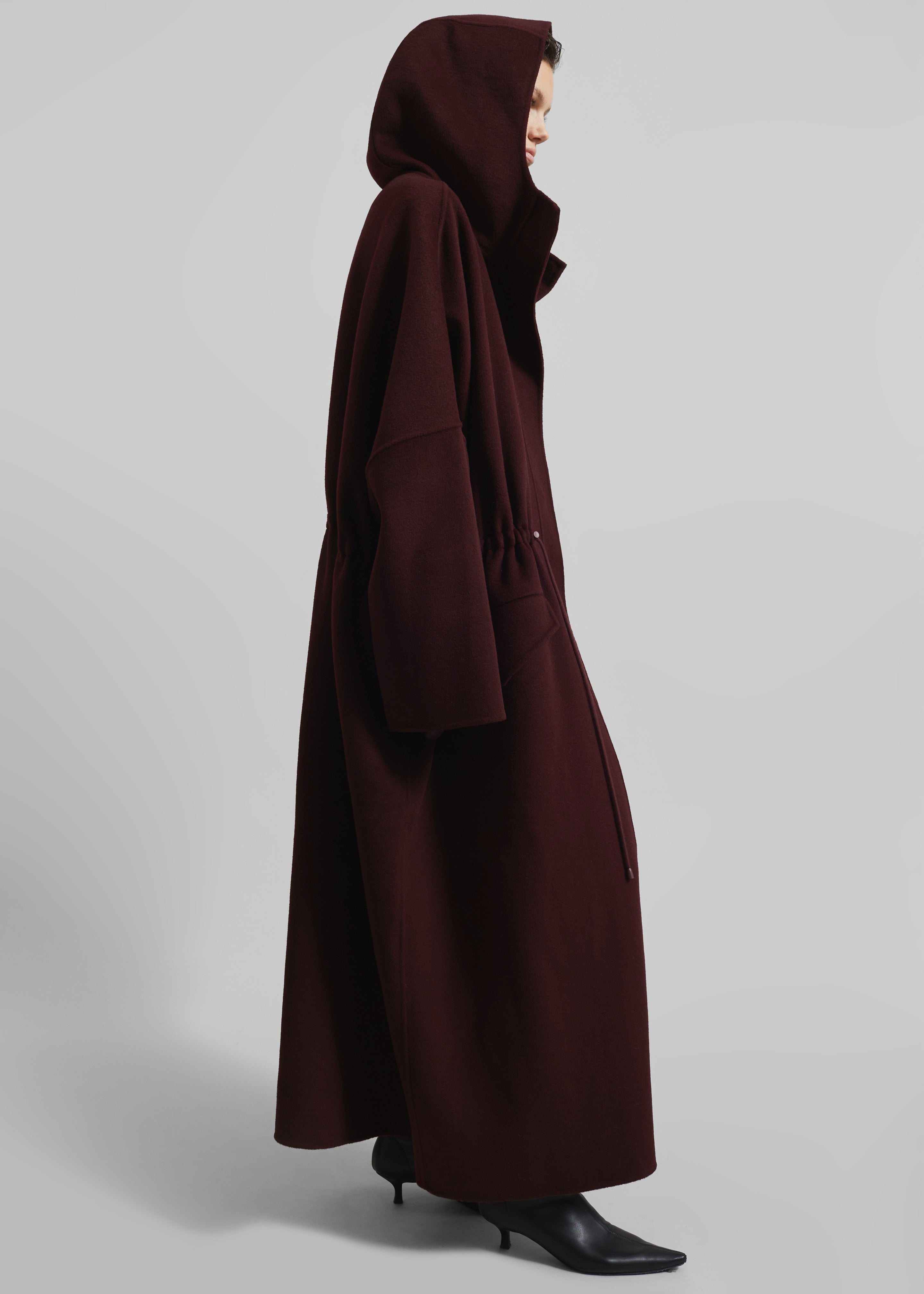 Alida Hooded Long Coat - Burgundy - 7