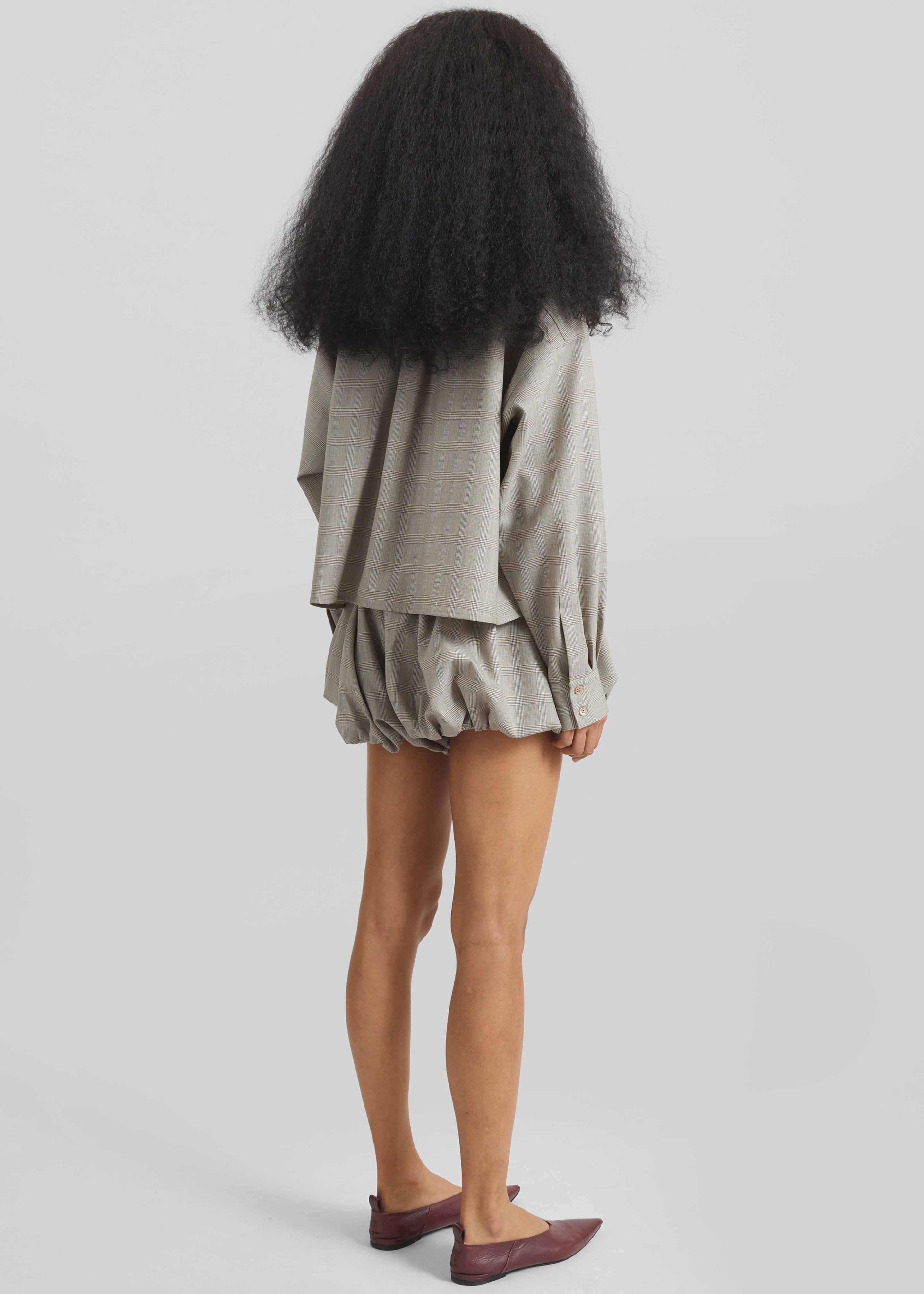 Alina Bubble Hem Shorts - Beige Glen Plaid - 5