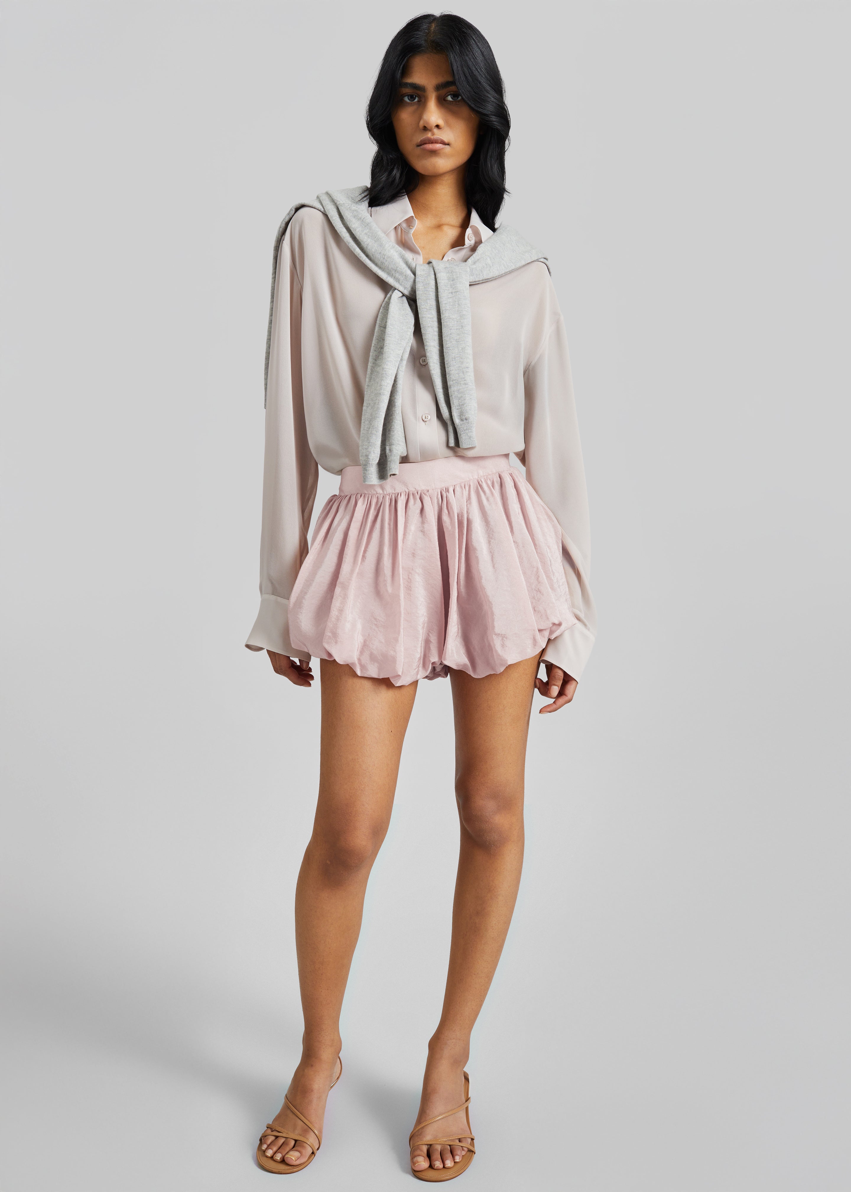 Alina Bubble Hem Shorts - Faded Pink - 3