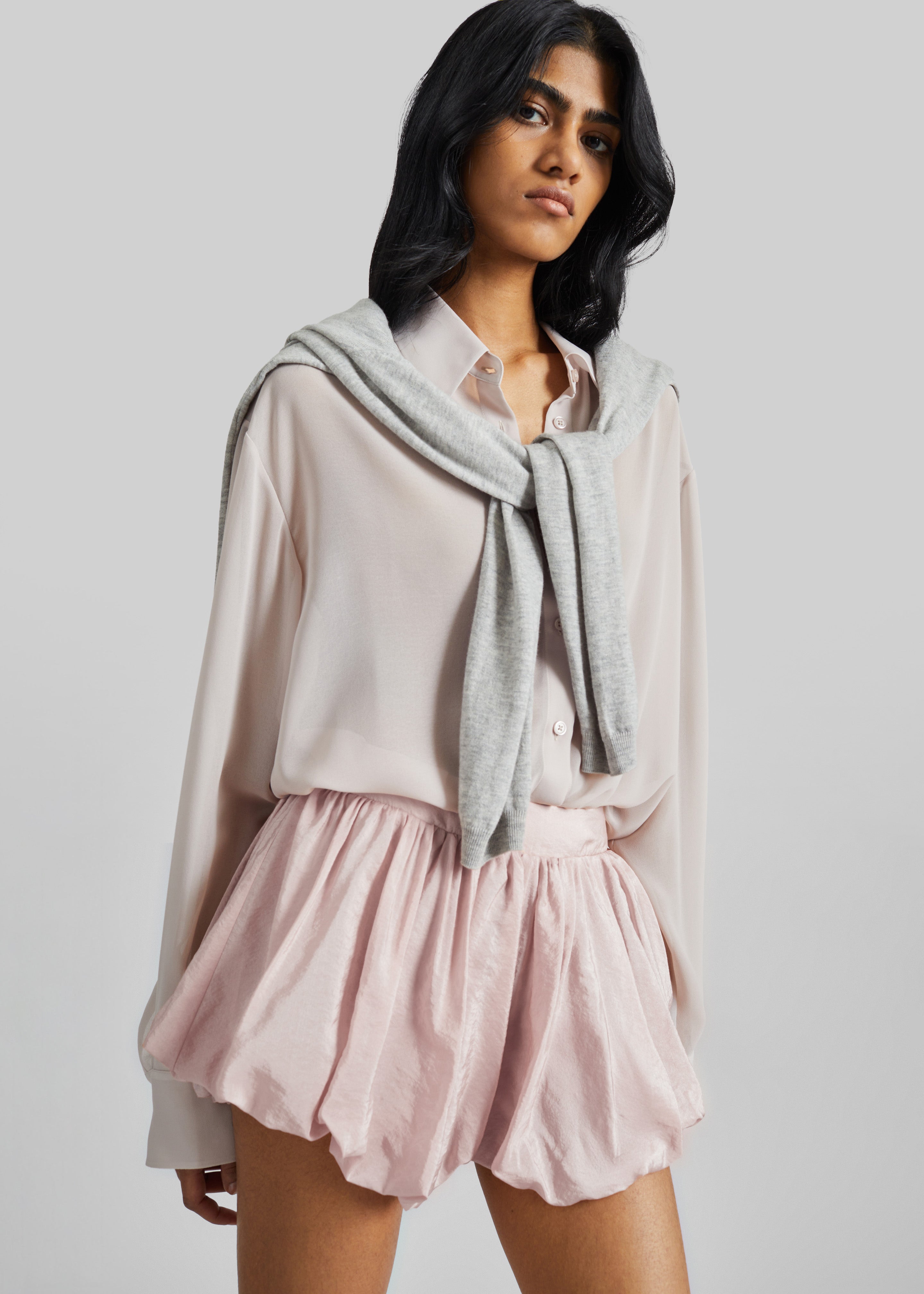 Alina Bubble Hem Shorts - Faded Pink - 2