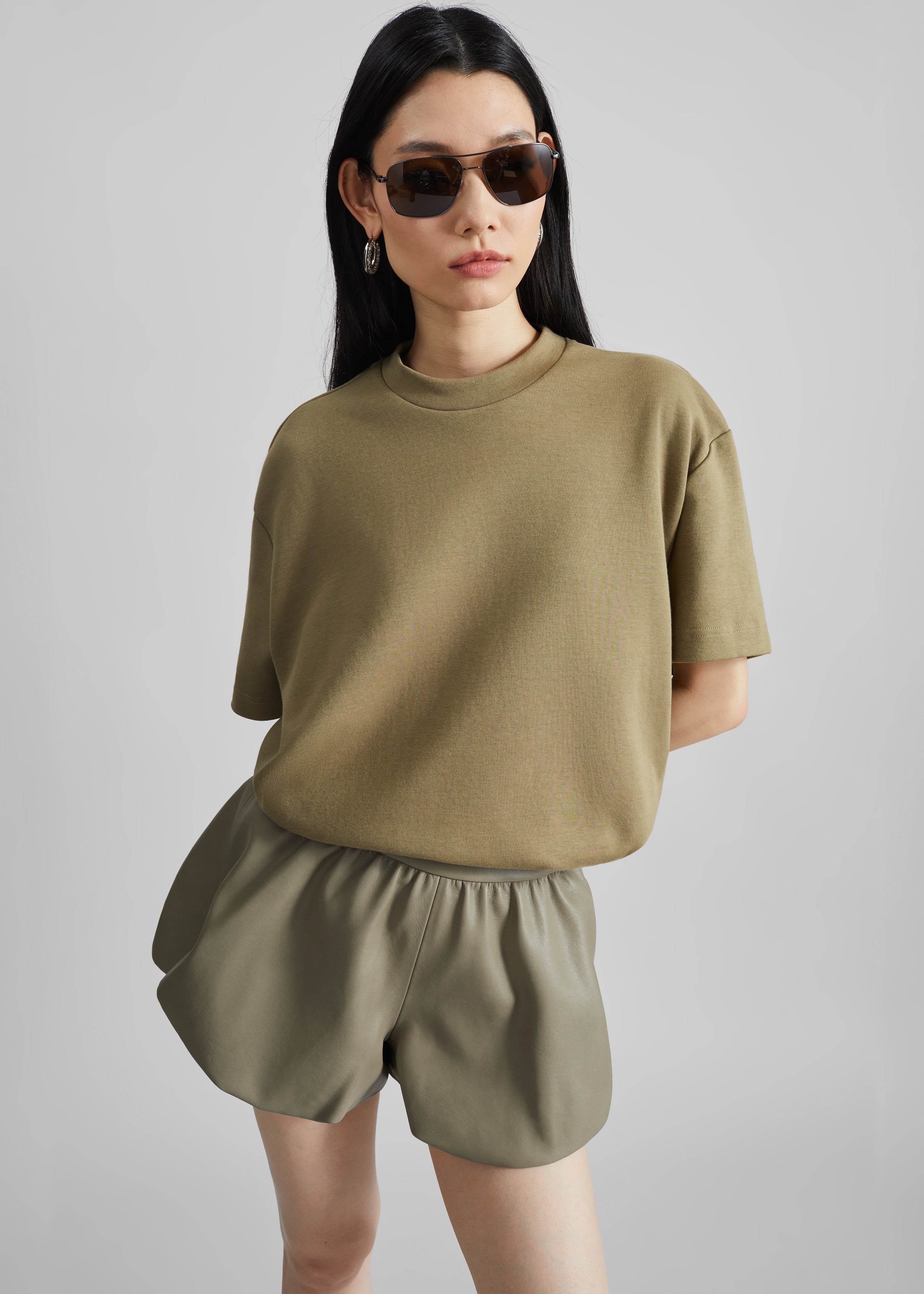 Alina Faux Leather Bubble Hem Shorts - Sage - 4