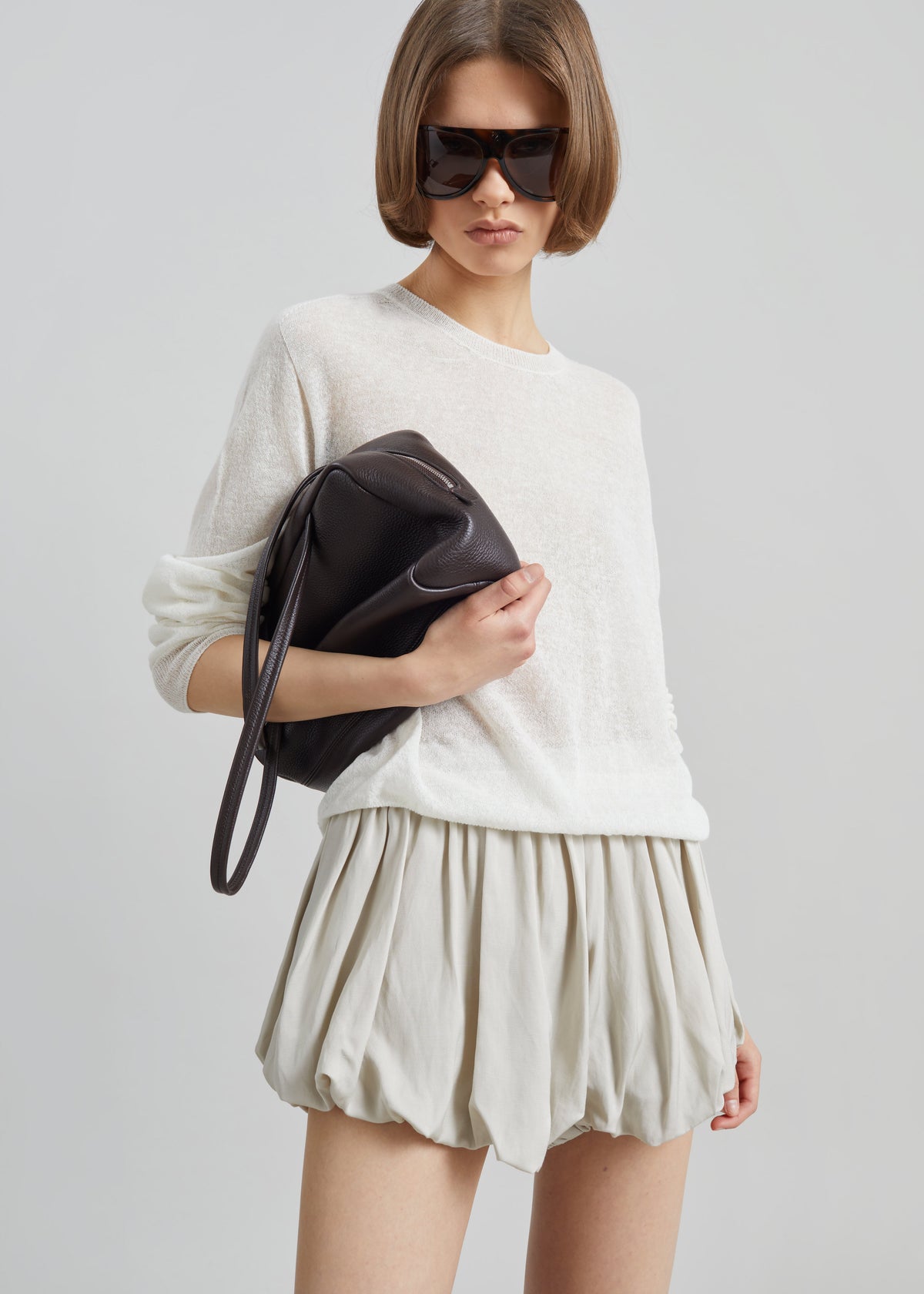 Alina Linen Bubble Hem Shorts - Light Beige - 4
