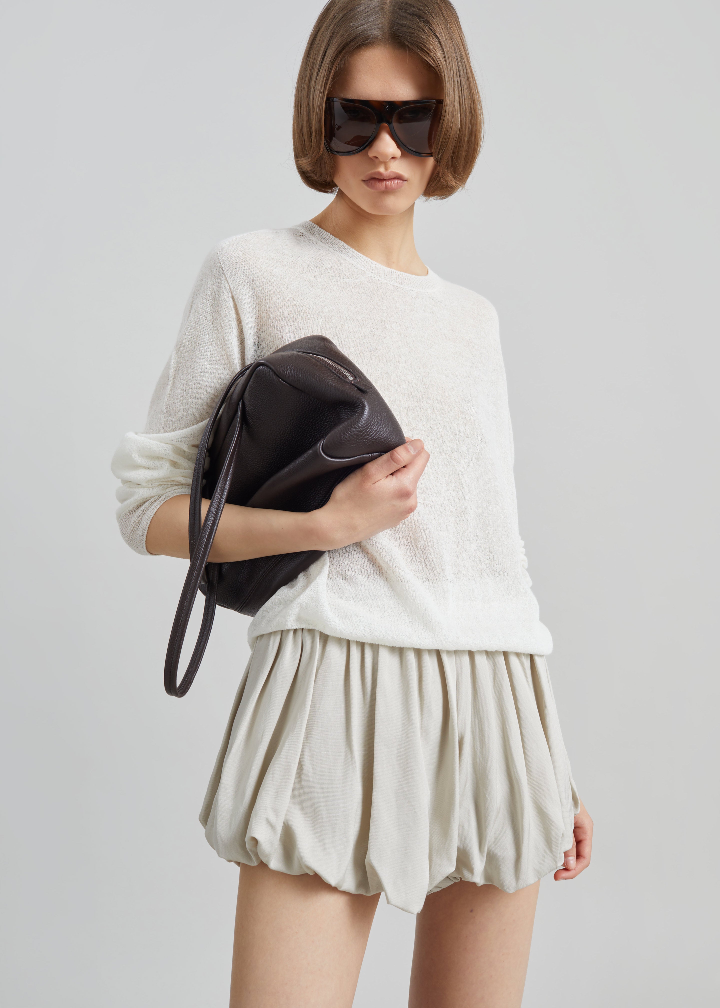 Alina Linen Bubble Hem Shorts - Light Beige - 4