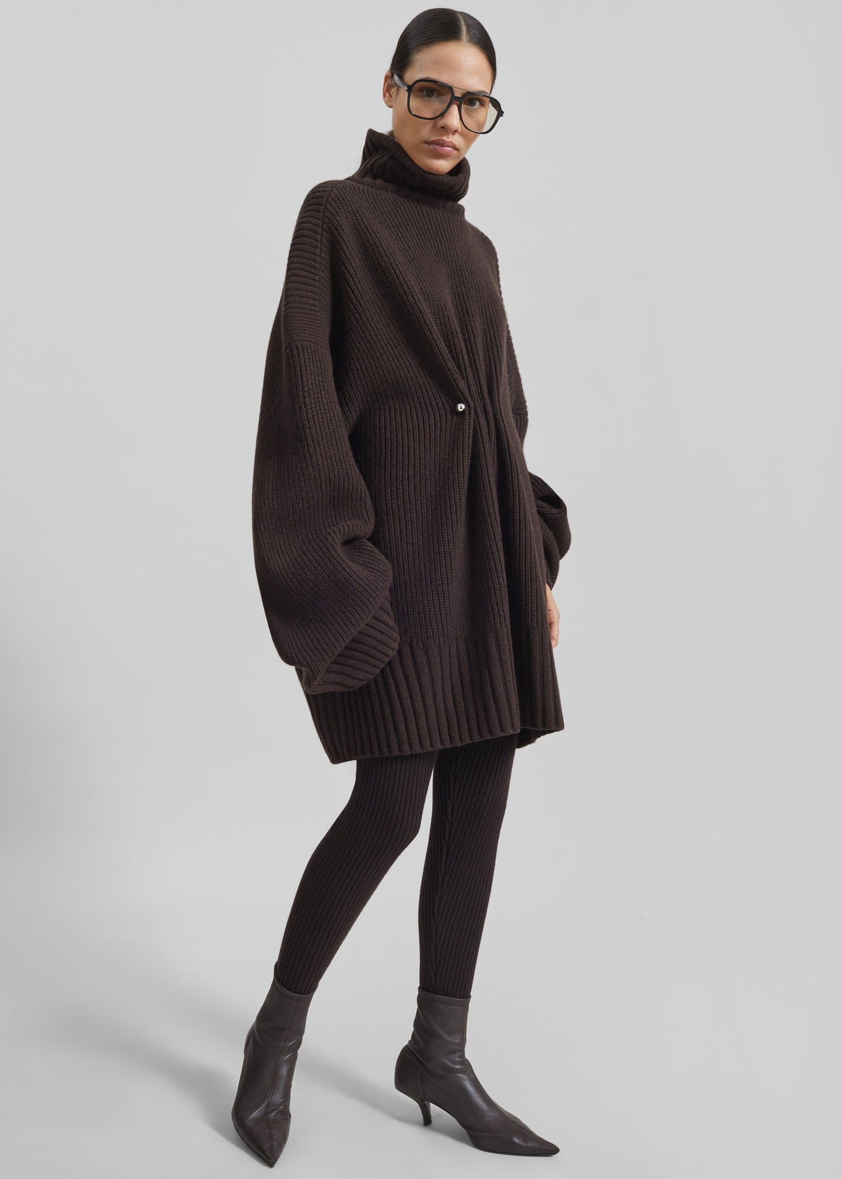 Alira Knit Brooch Dress - Brown