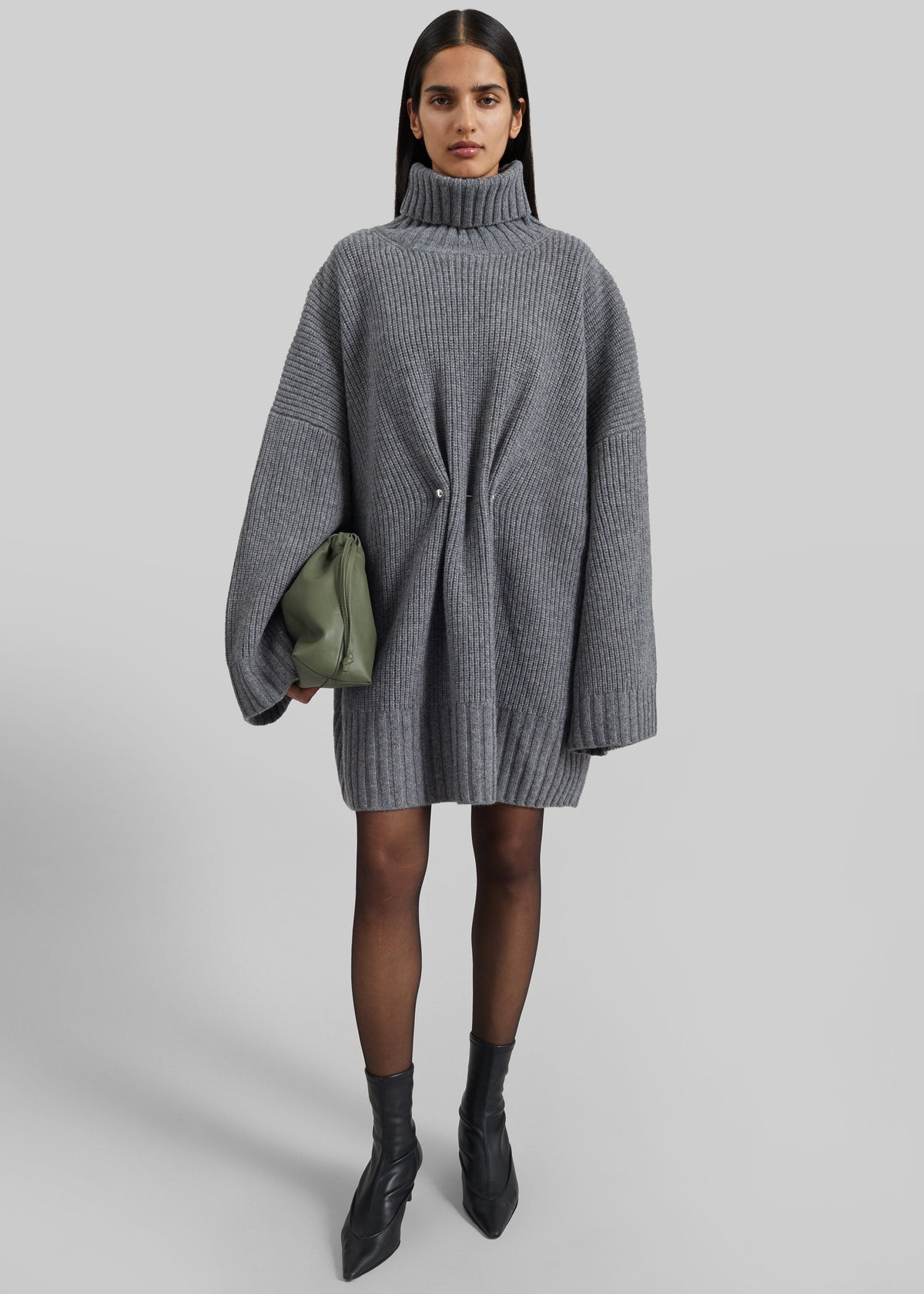 Alira Knit Brooch Dress - Grey