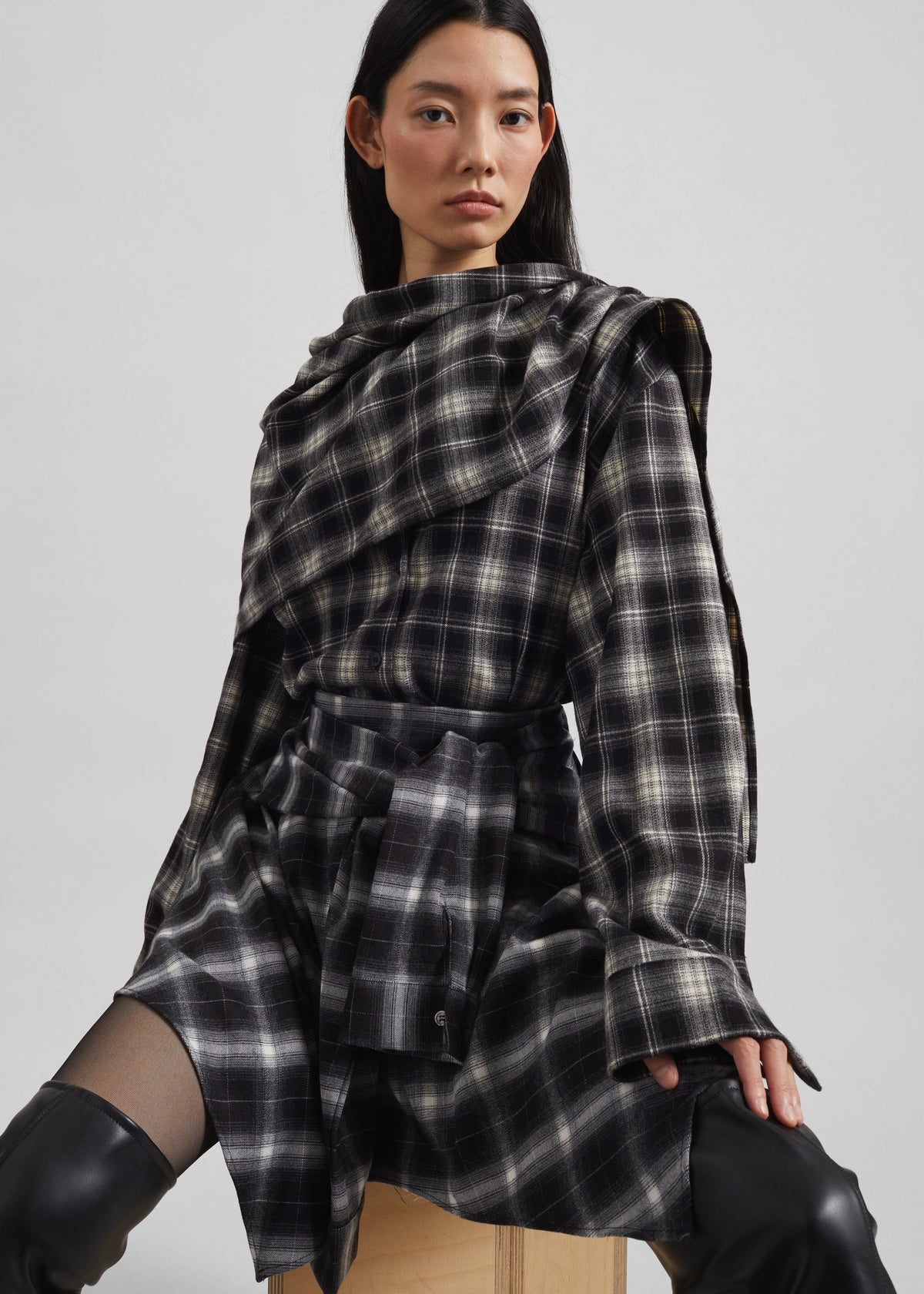 Alix Tie Skirt - Black Plaid - 7