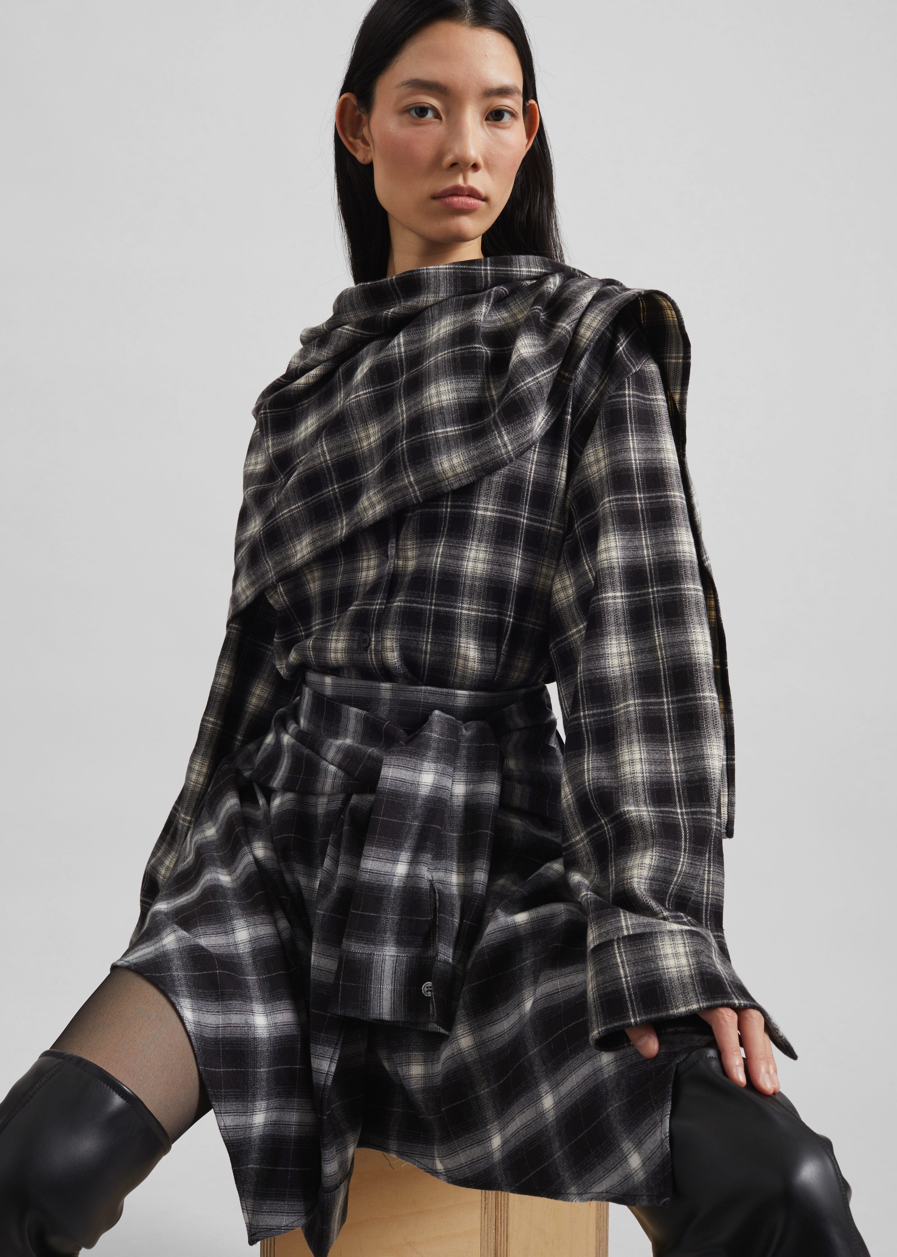 Alix Tie Skirt - Black Plaid - 7