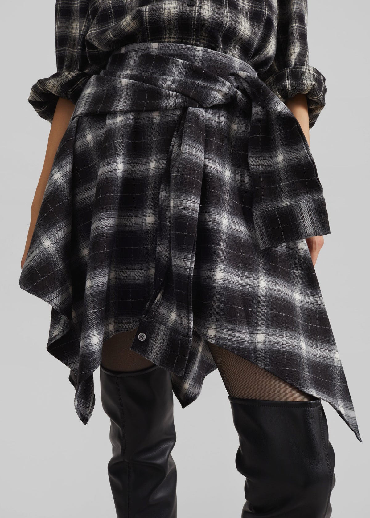 Alix Tie Skirt - Black Plaid - 5