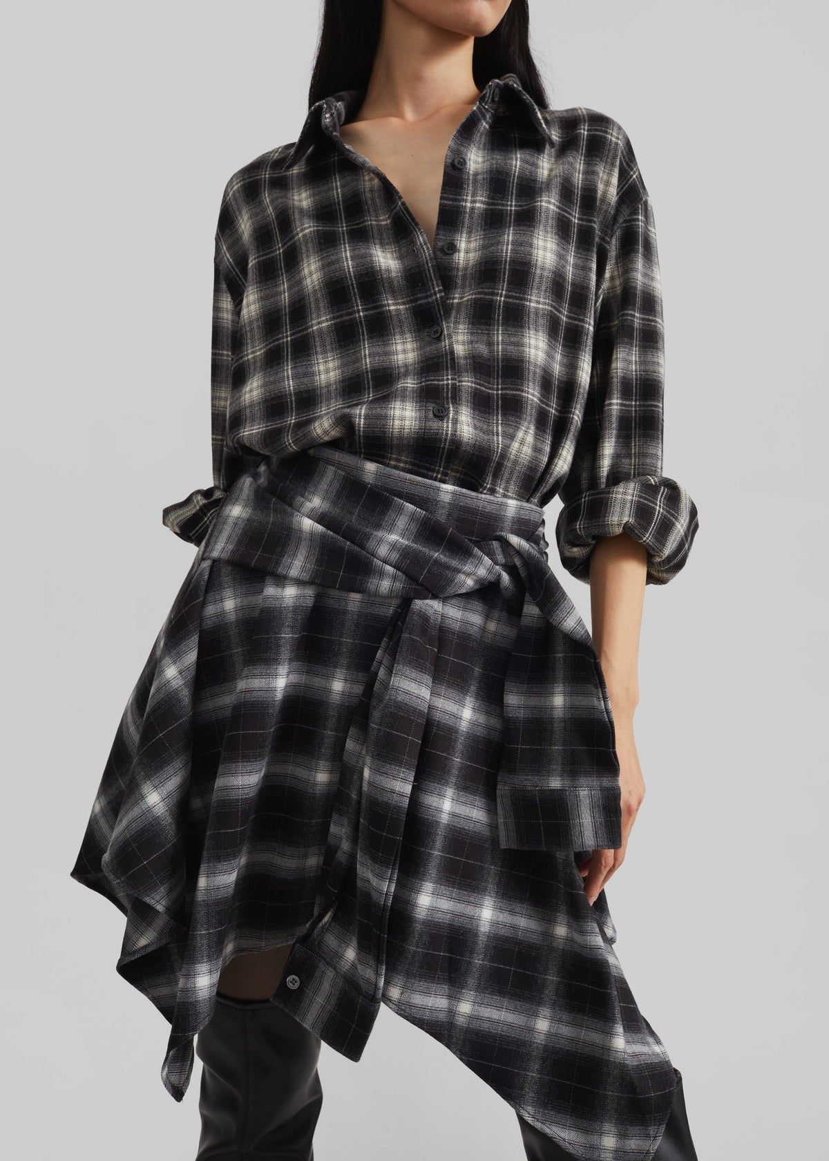 Alix Tie Skirt - Black Plaid - 2