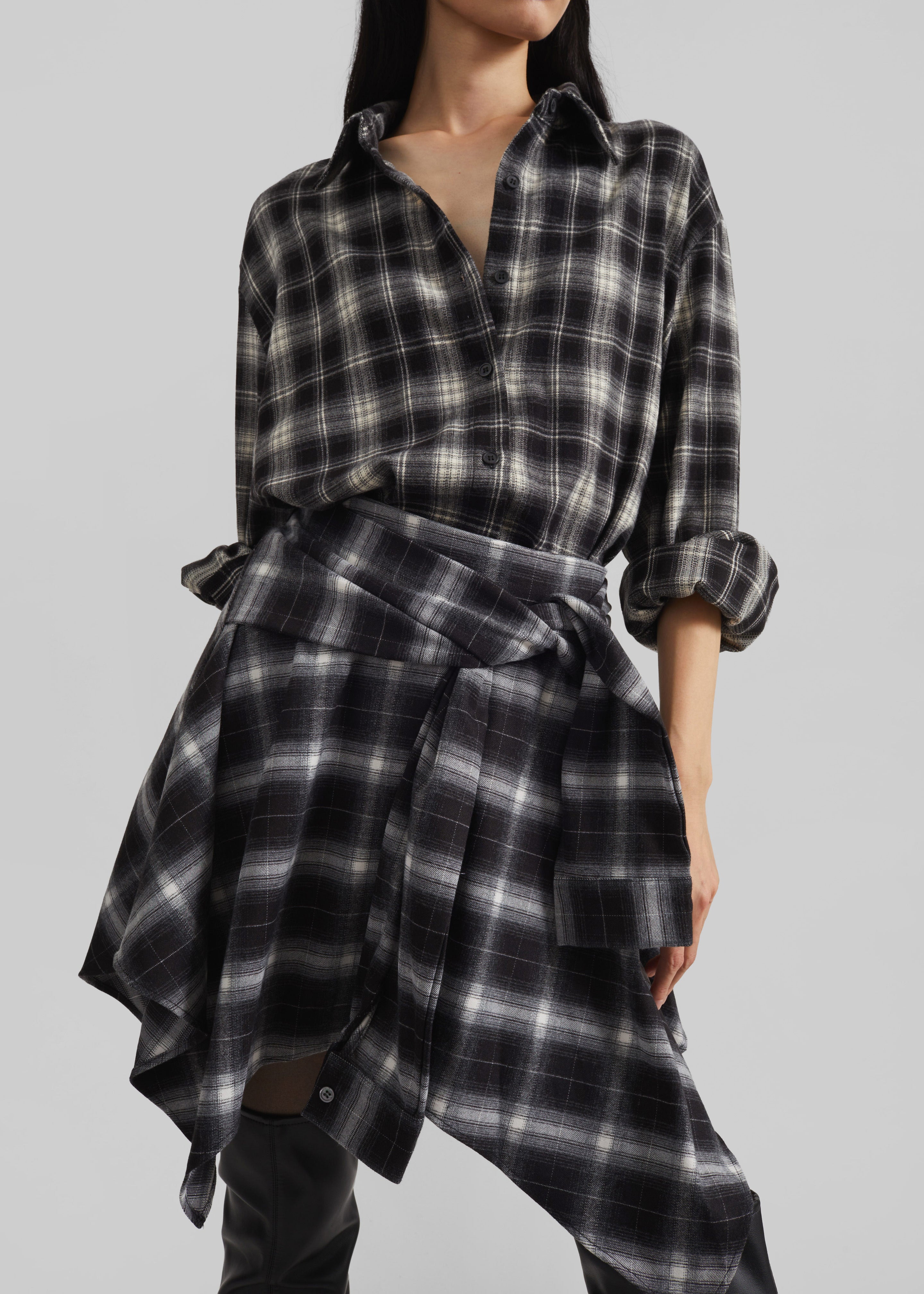 Alix Tie Skirt - Black Plaid - 2