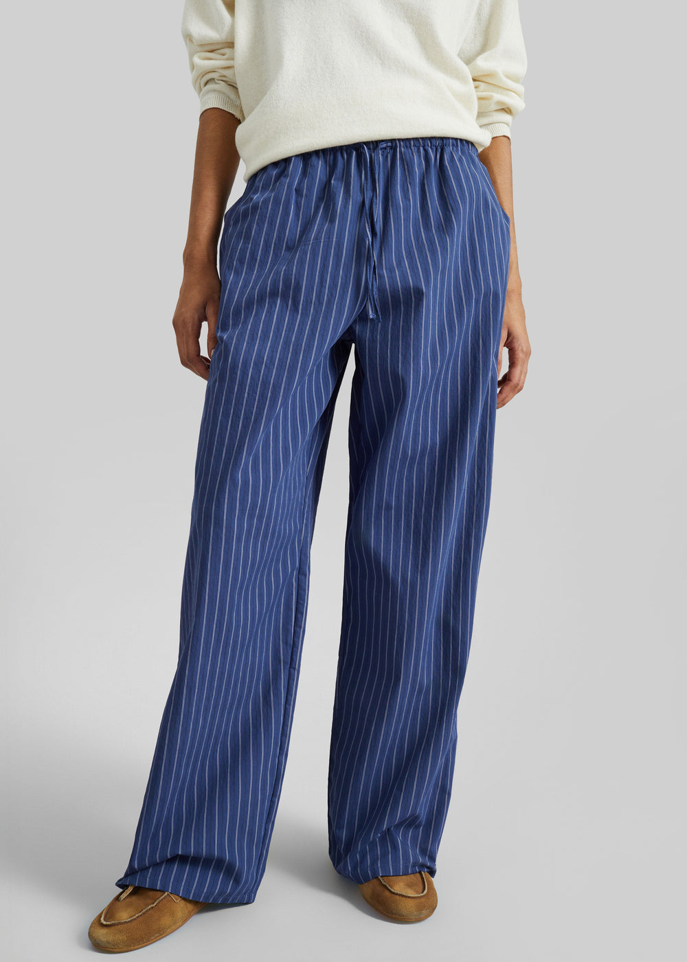 Almansa Drawstring Wide Pants - Blue Stripe - 1