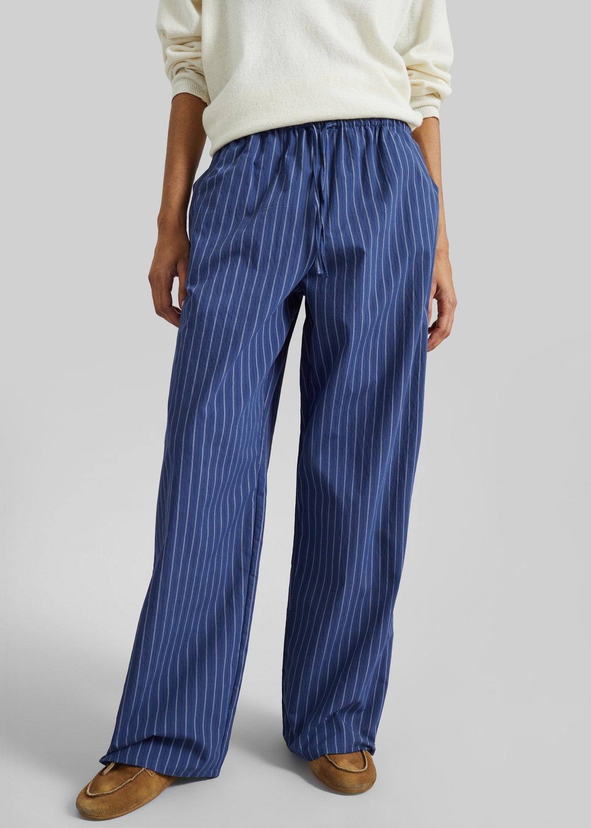 Almansa Drawstring Wide Pants - Blue Stripe - 2