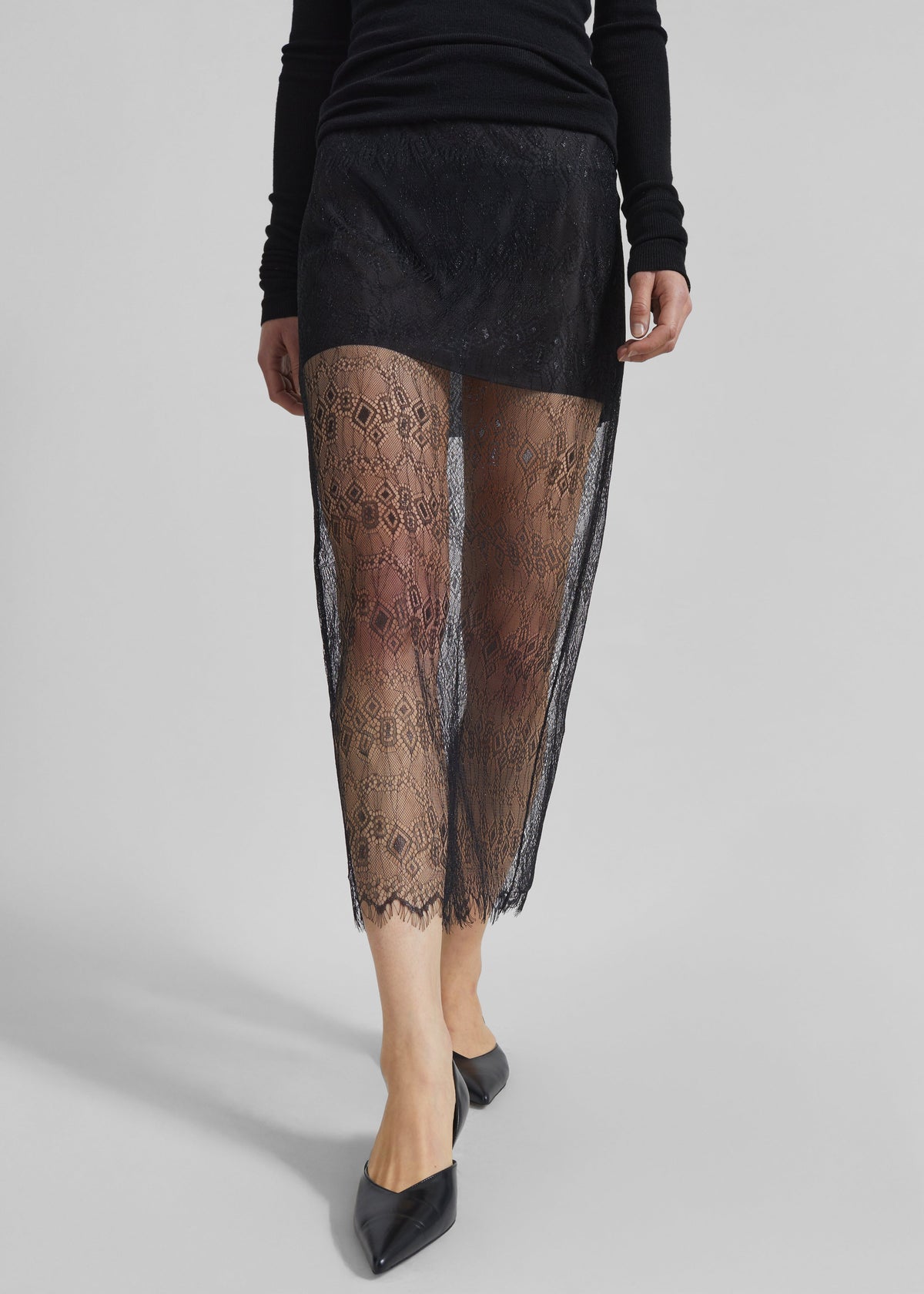 Alrose Lace Midi Skirt - Black - 4