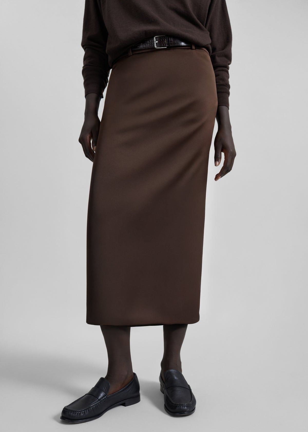 Alrose Satin Midi Skirt - Brown - 3