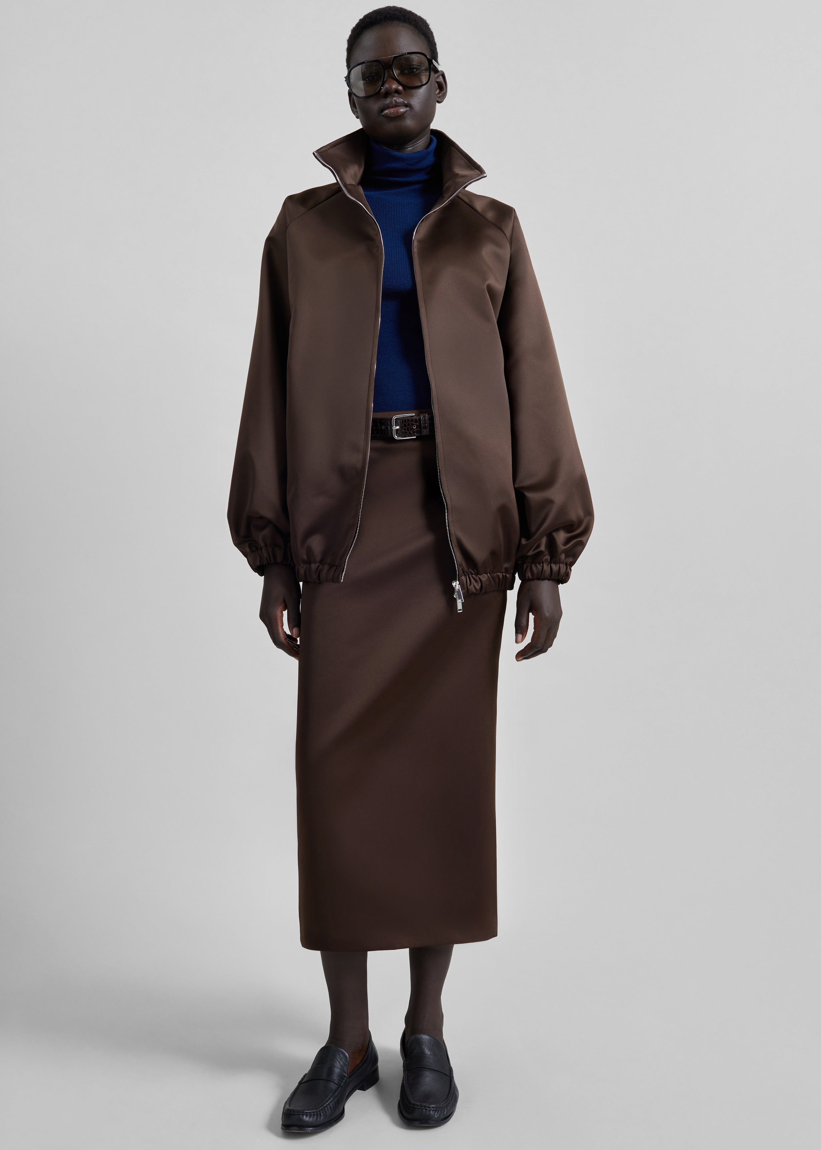 Alrose Satin Midi Skirt - Brown - 5