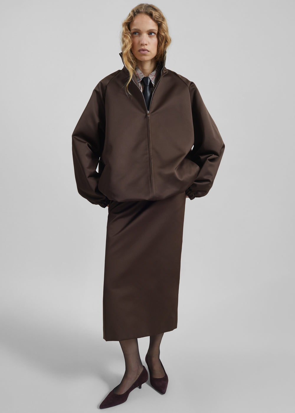 Alrose Satin Midi Skirt - Brown