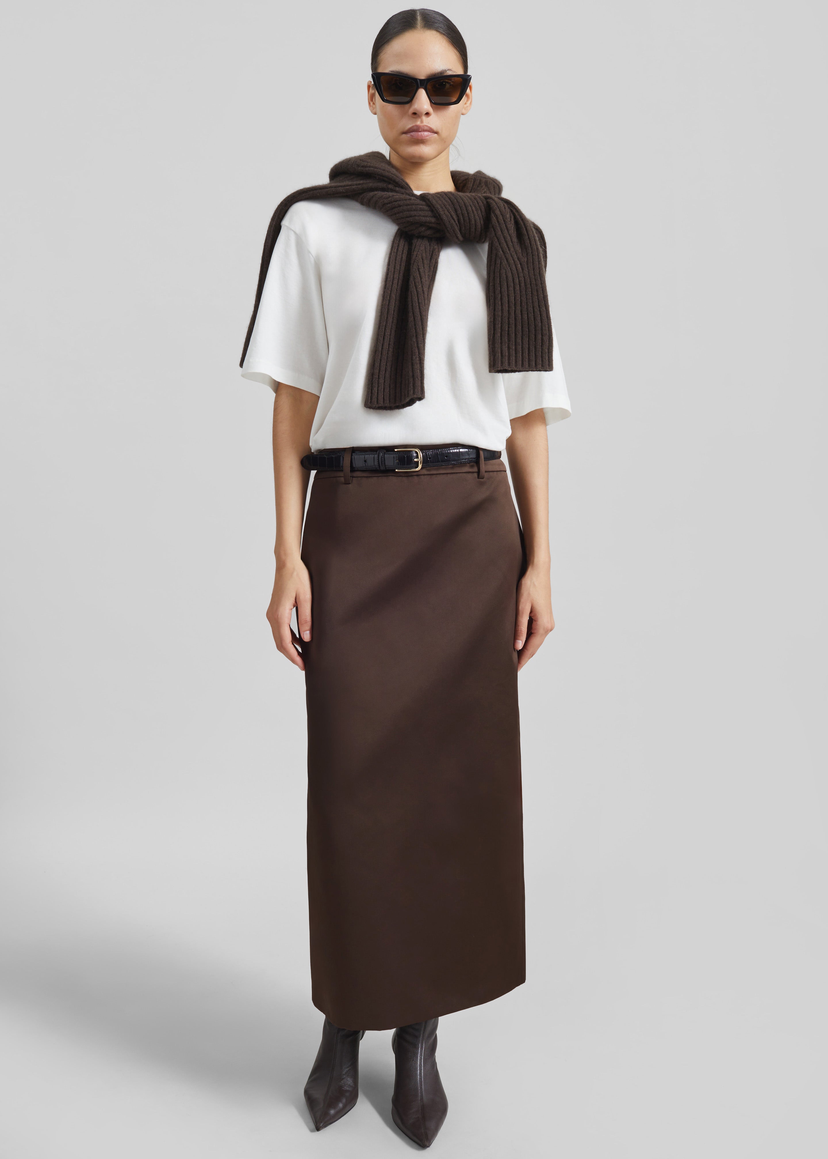 Alrose Satin Midi Skirt - Brown - 1