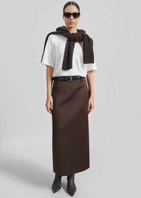 Alrose Satin Midi Skirt - Brown