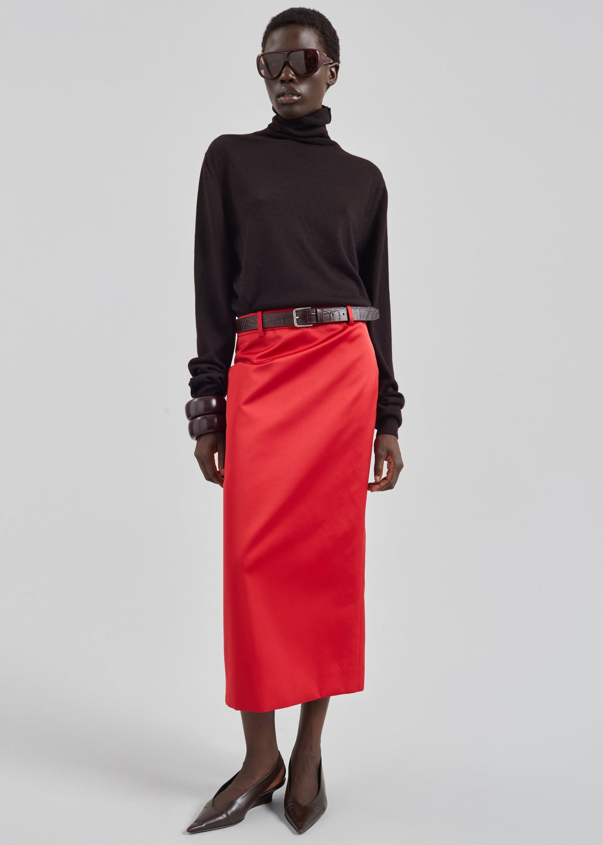 Alrose Satin Midi Skirt - Red - 5