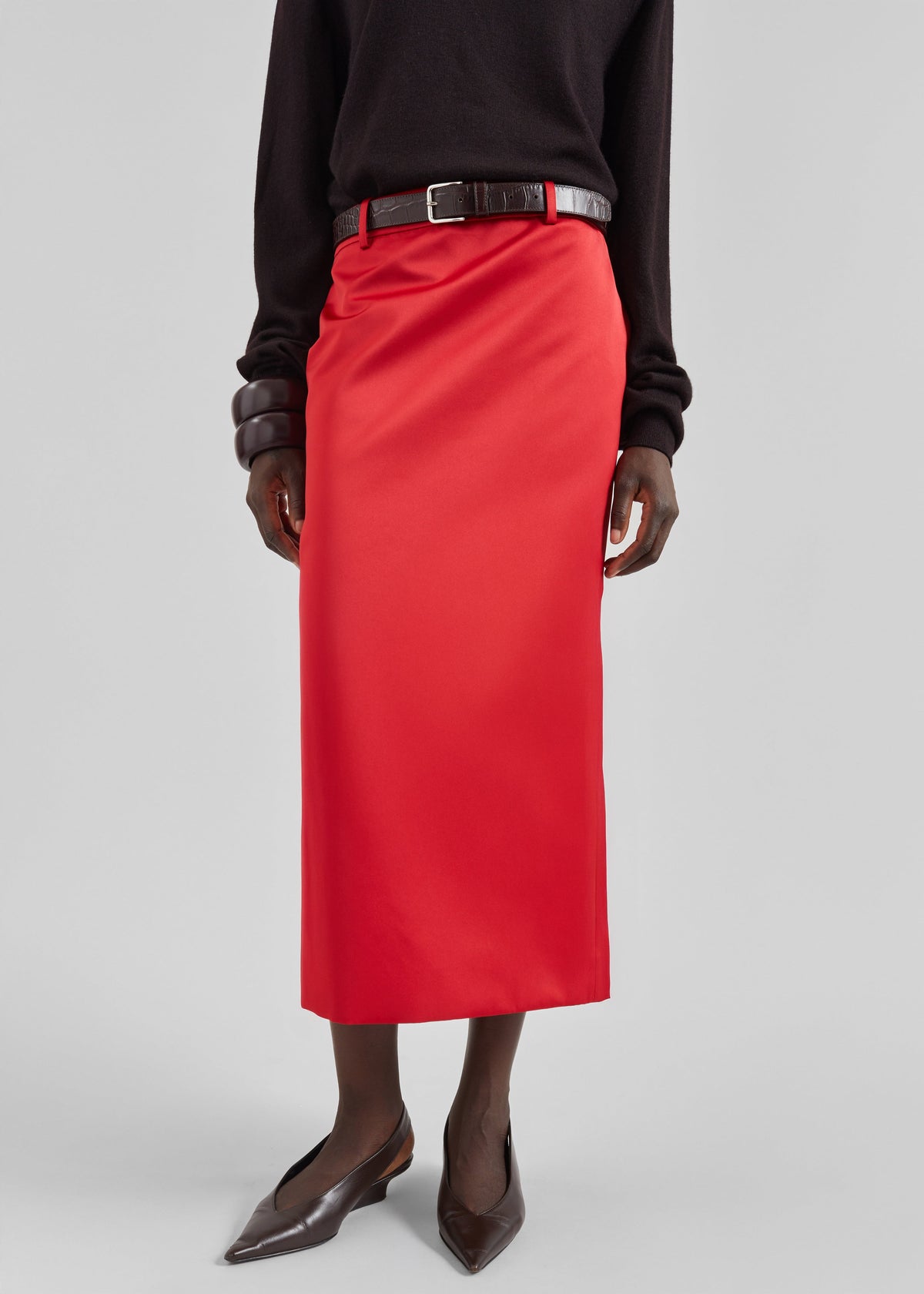 Alrose Satin Midi Skirt - Red - 2