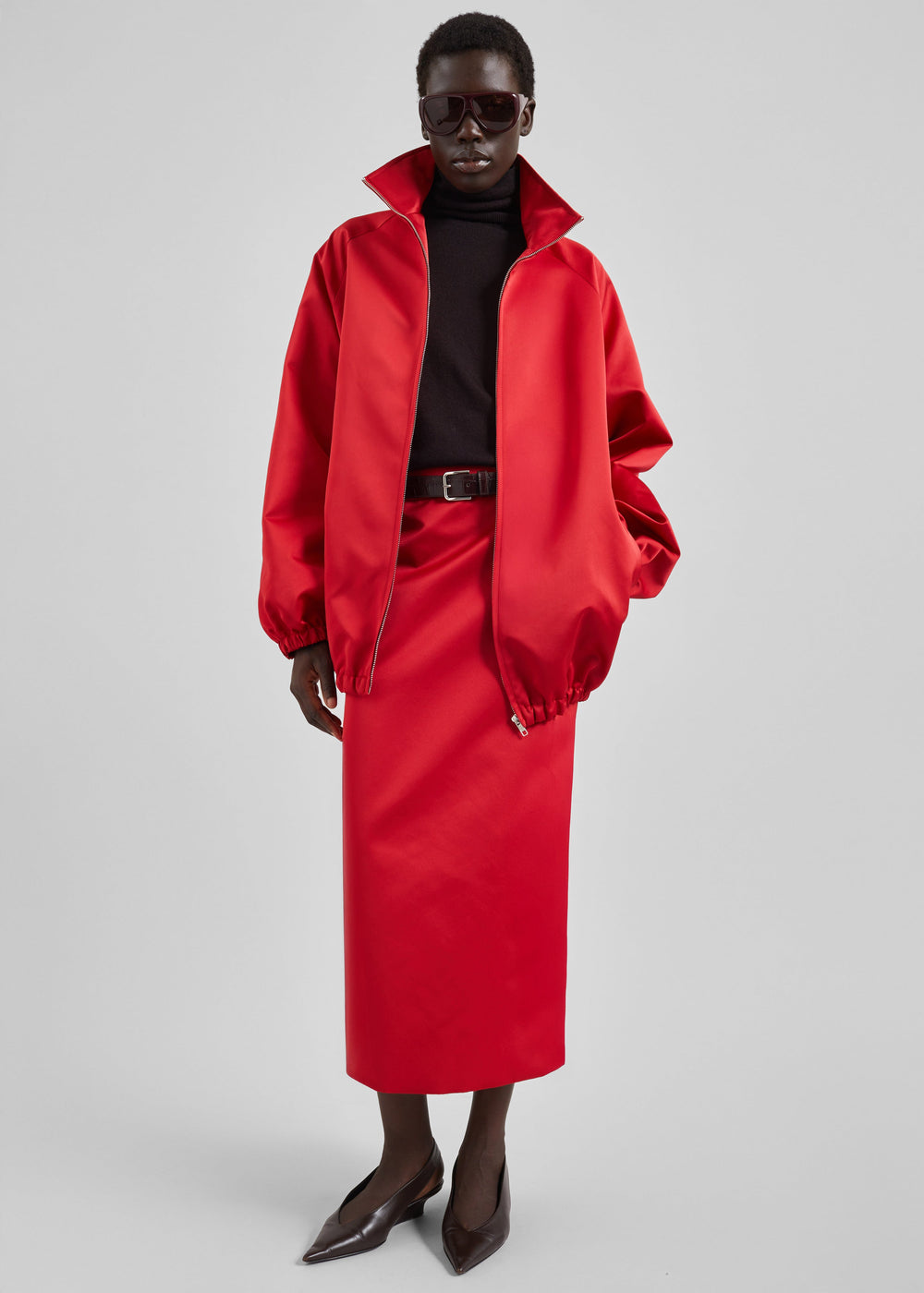 Alrose Satin Midi Skirt - Red