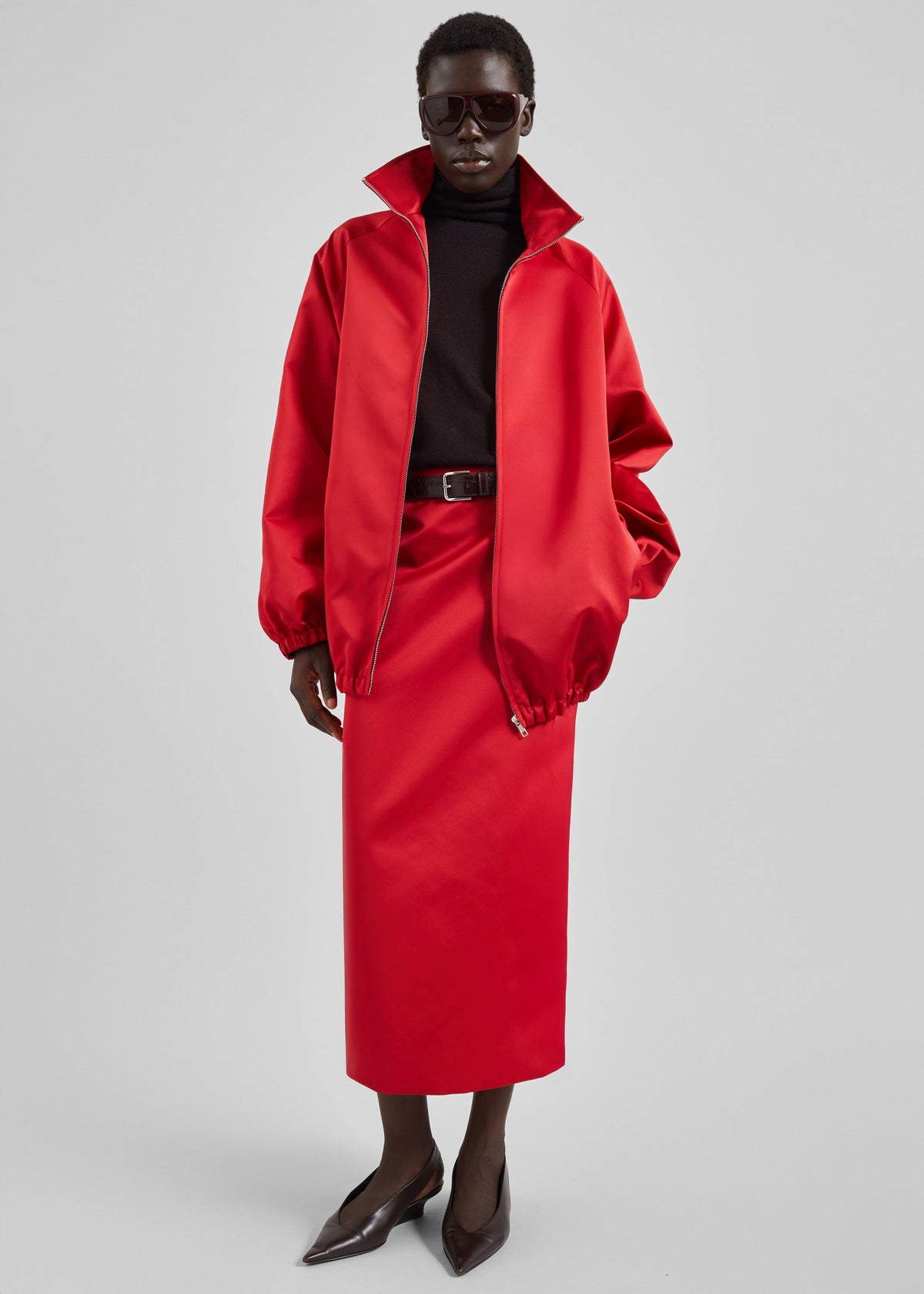 Alrose Satin Midi Skirt - Red - 1