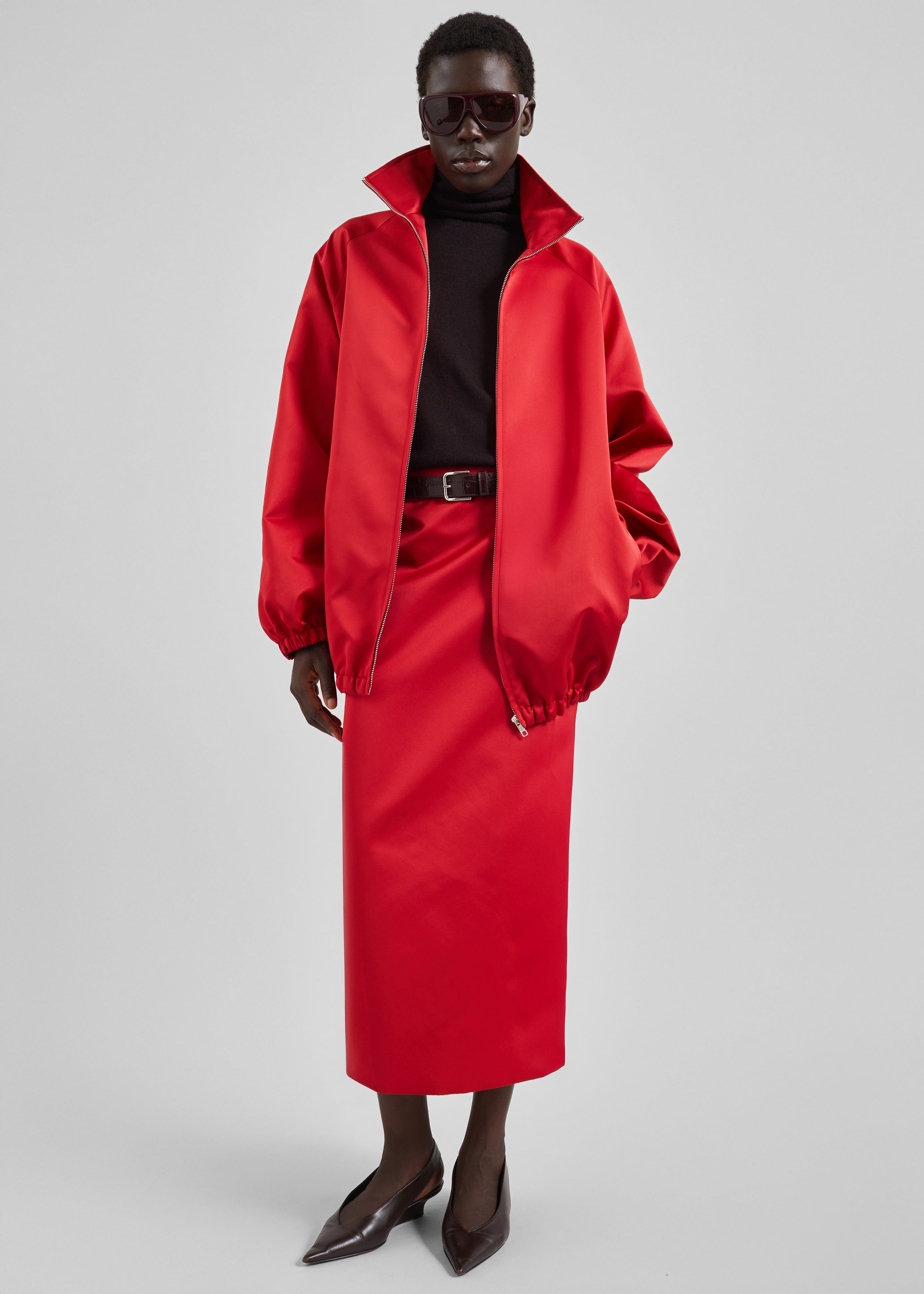 Alrose Satin Midi Skirt - Red - 1