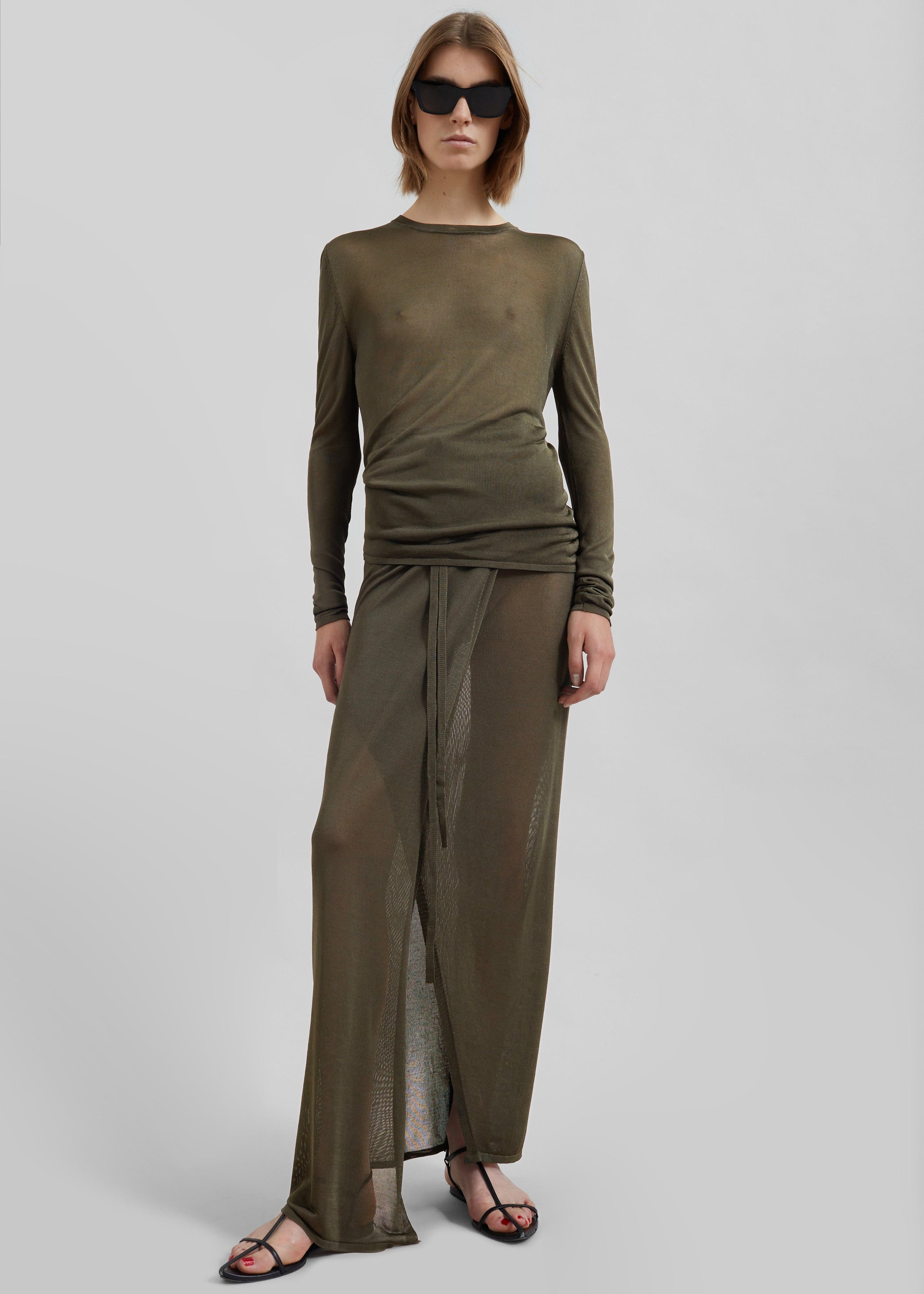 Shop the look image for Alsen Thin Knit Wrap Skirt - Khaki