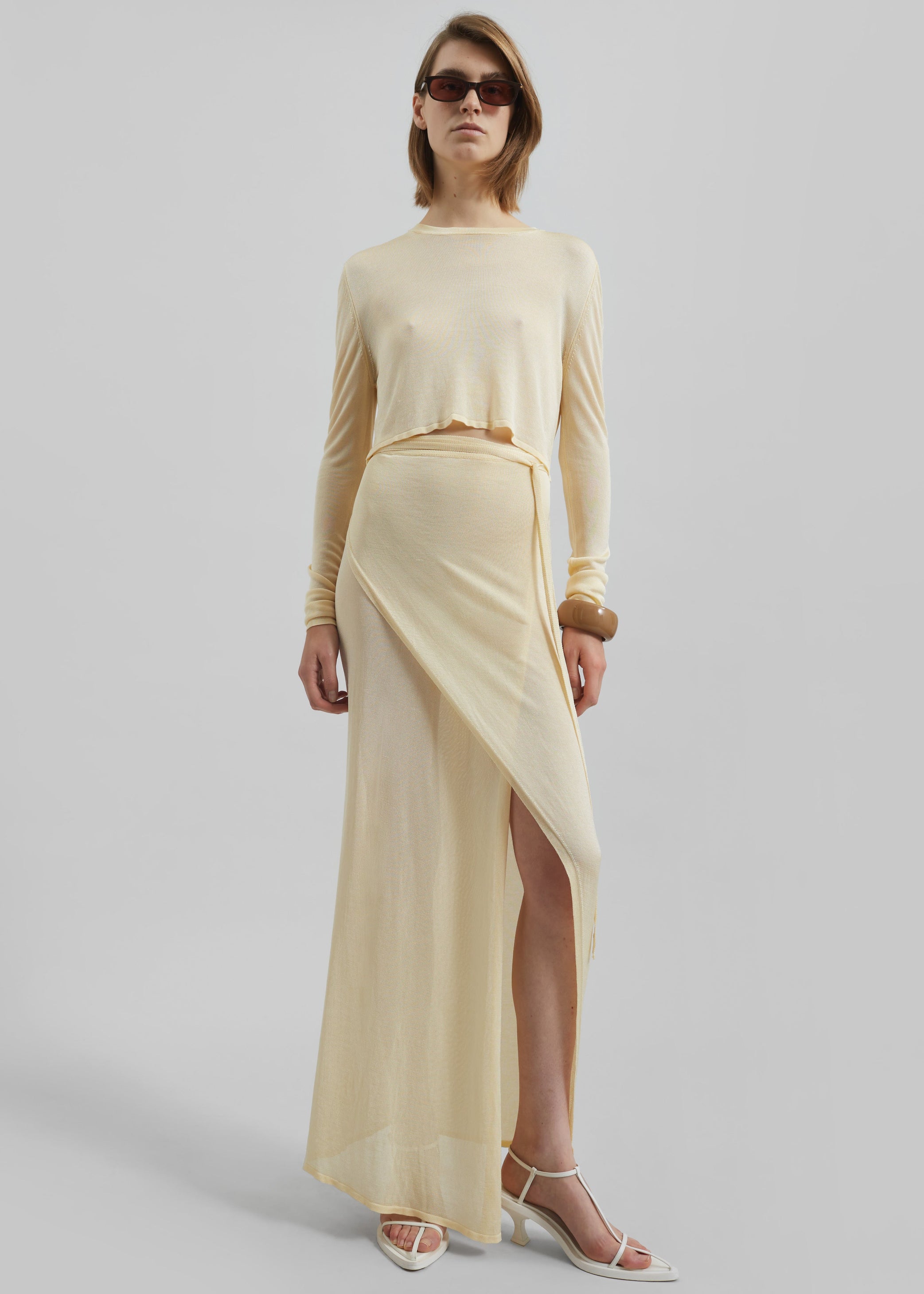 Shop the look image for Kazel Cropped Thin Knit Top - Pale Yellow