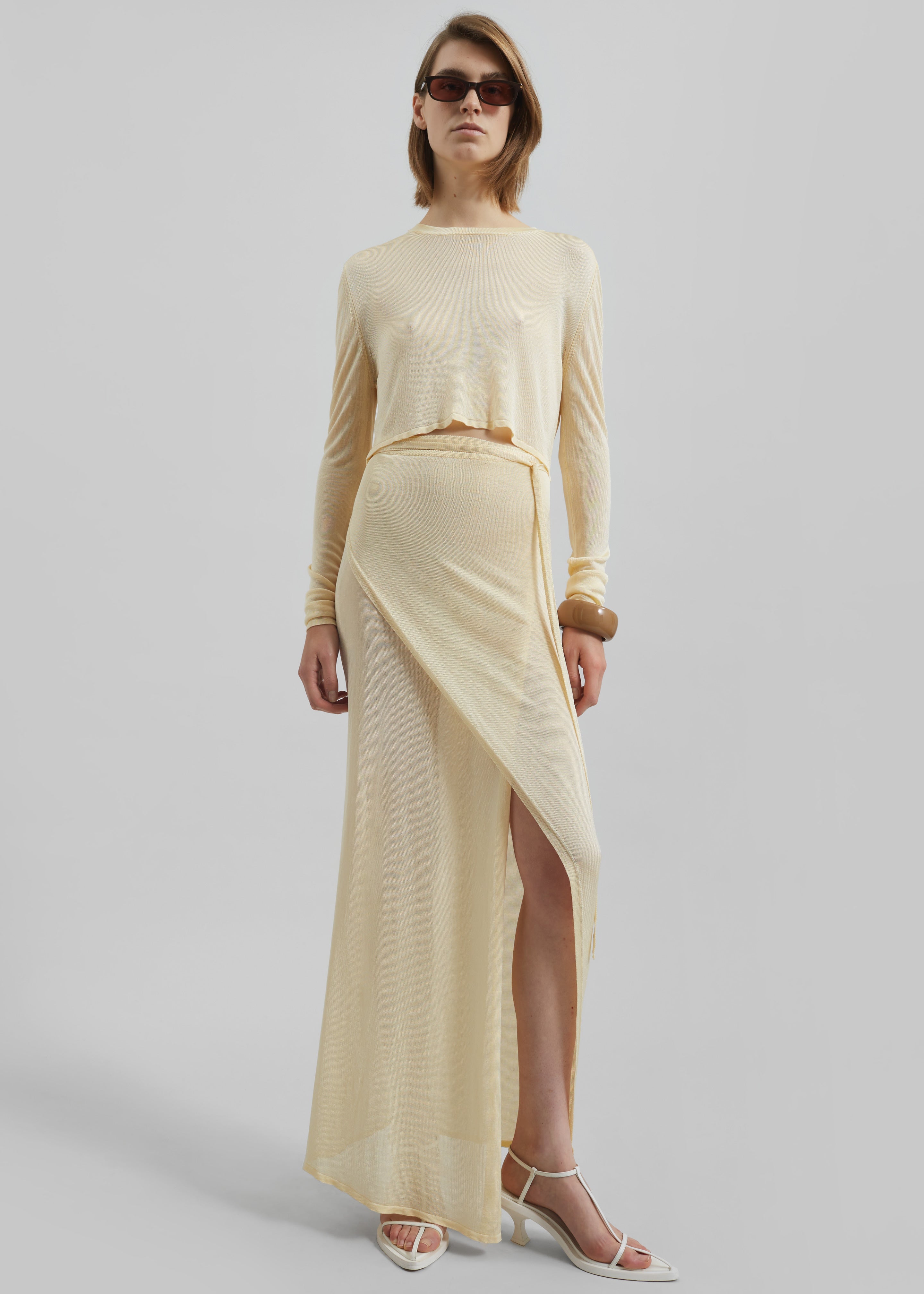 Alsen Thin Knit Wrap Skirt - Pale Yellow - 1