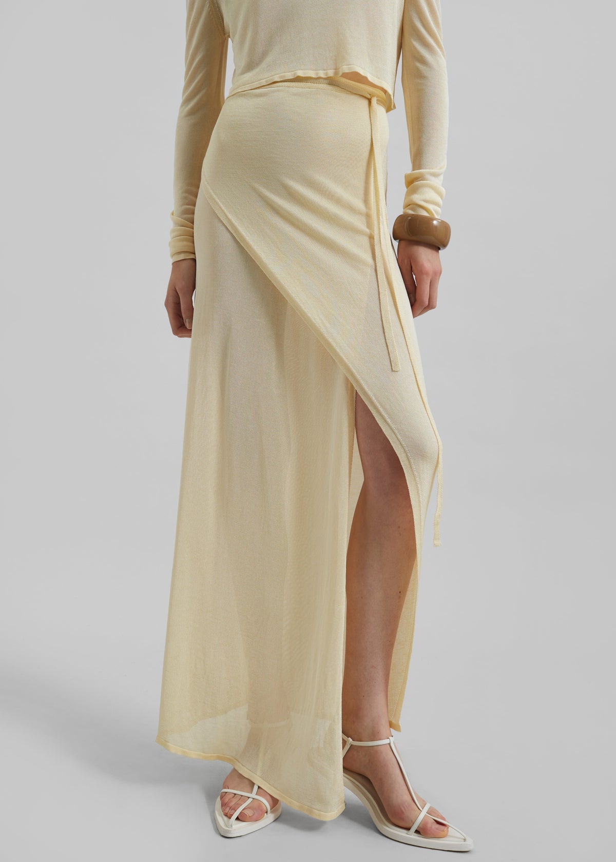 Alsen Thin Knit Wrap Skirt - Pale Yellow - 2