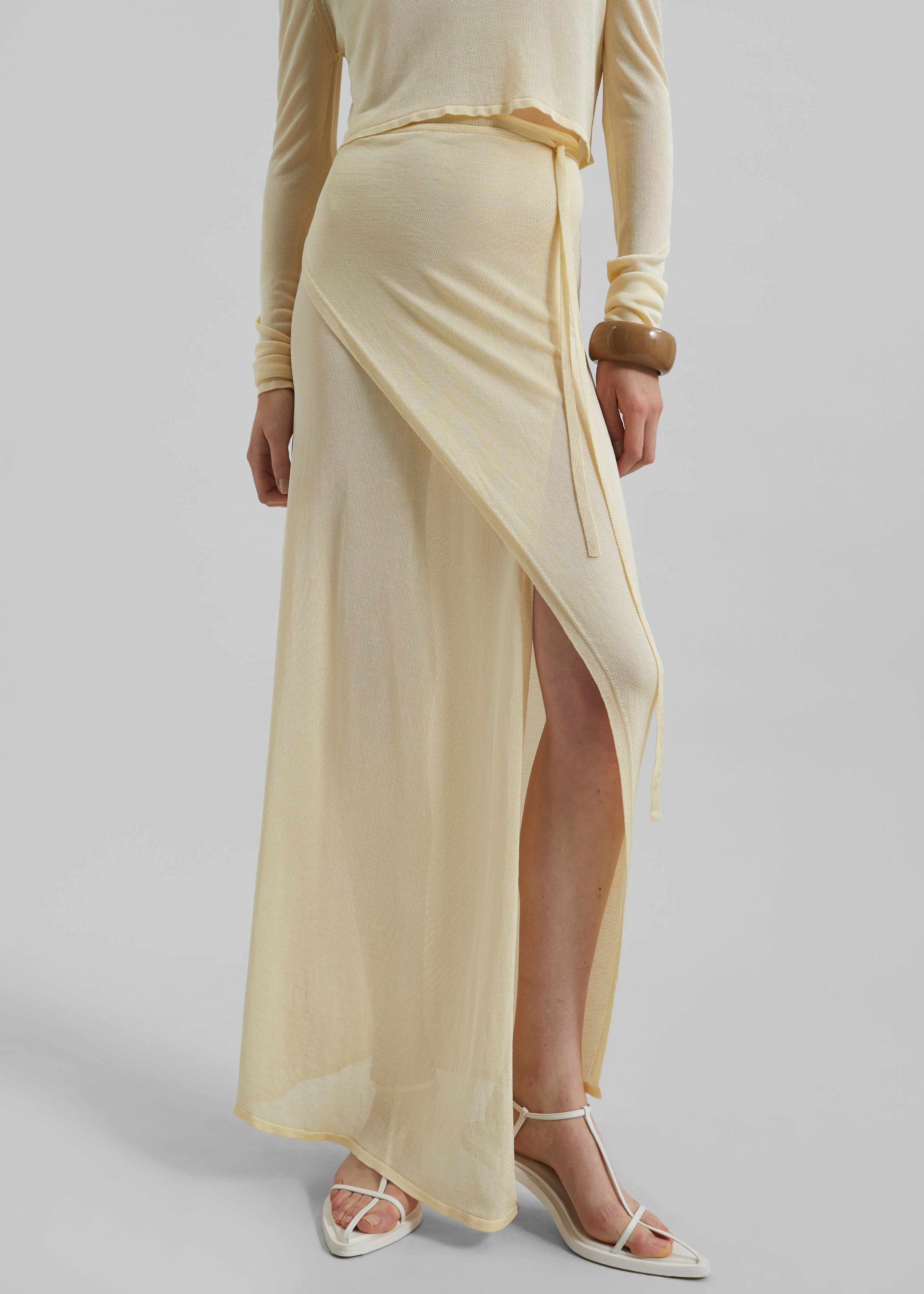 Alsen Thin Knit Wrap Skirt - Pale Yellow - 2