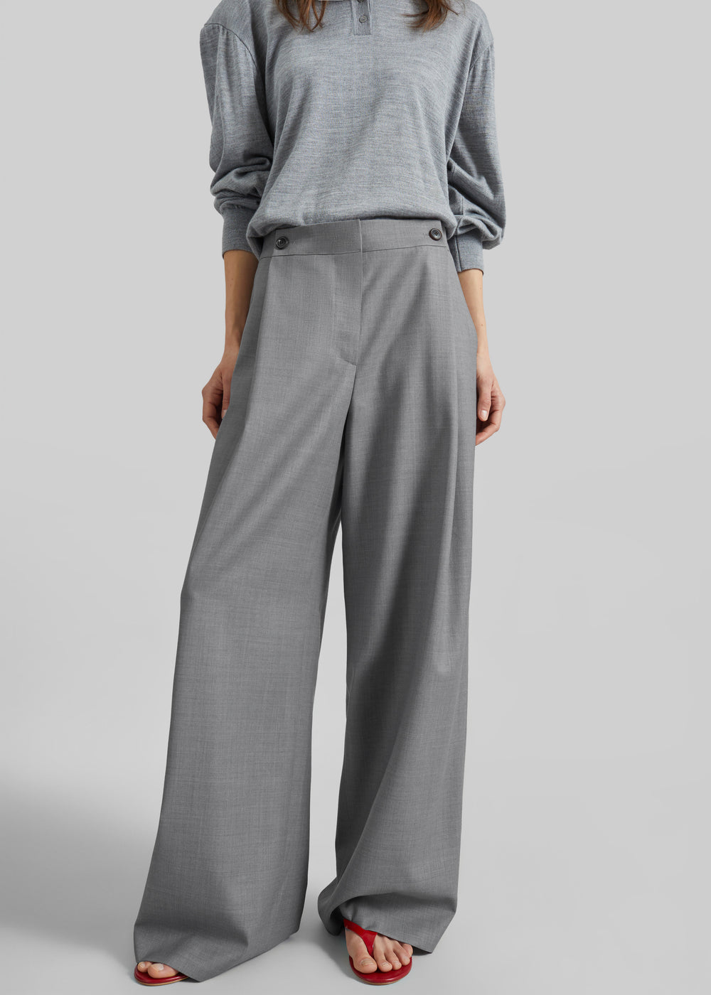 Althea Pleated Trousers - Light Grey - 1