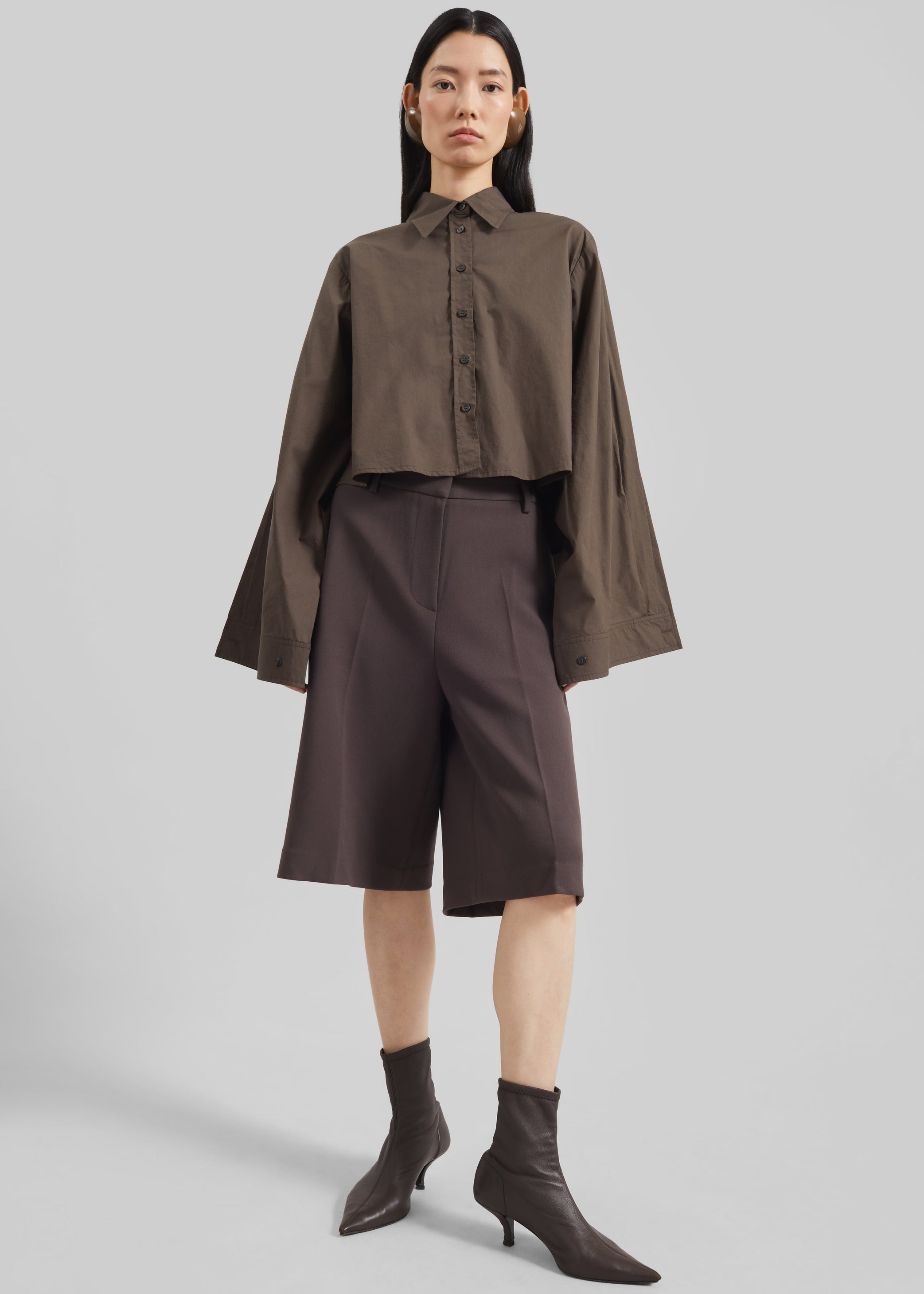 Shop the look image for Dharoi Adjustable Sleeve Layered Shirt - Brown