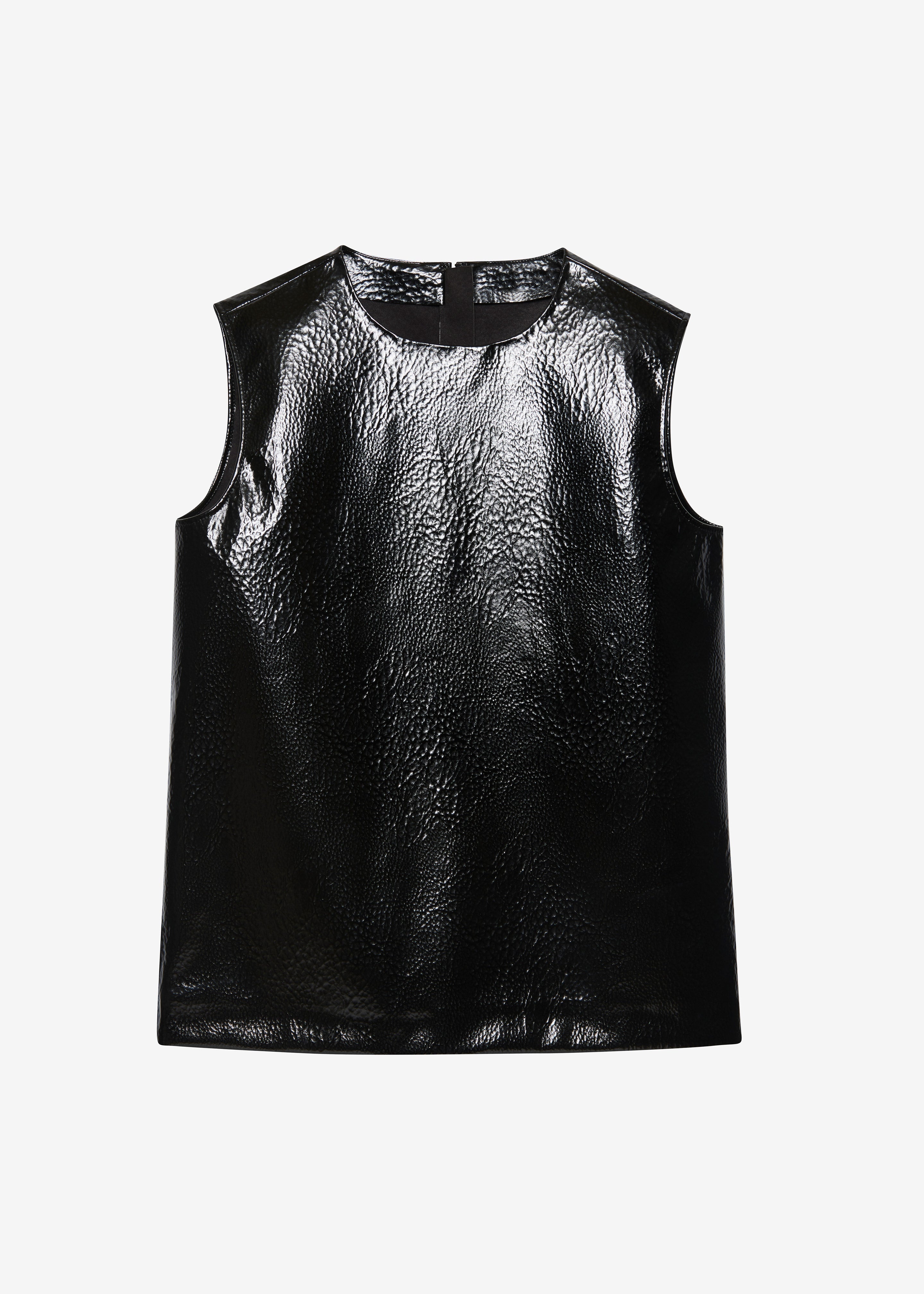 Amaris Crackled Faux Leather Tank Top - Black - 10