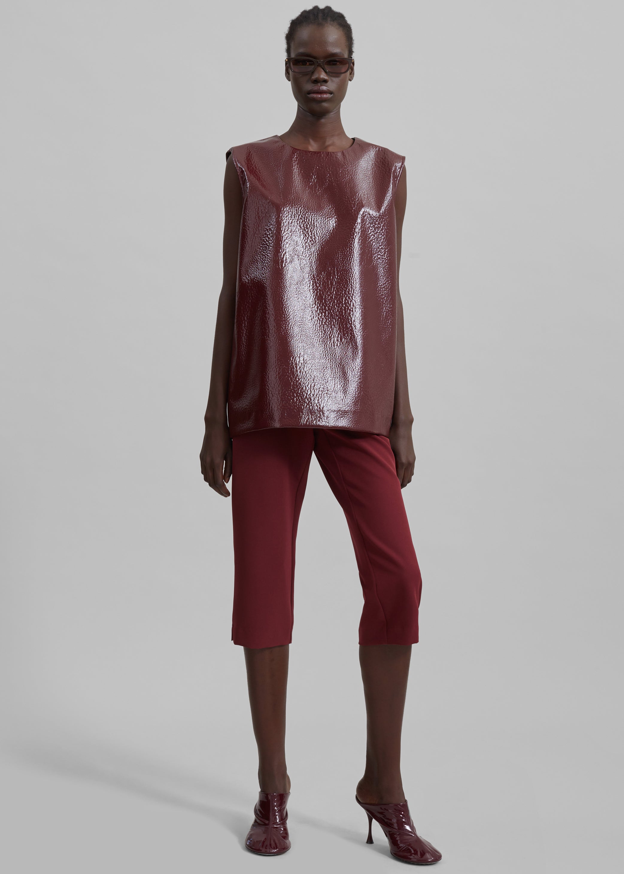 Shop the look image for Amaris Crackled Faux Leather Tank Top - Burgundy