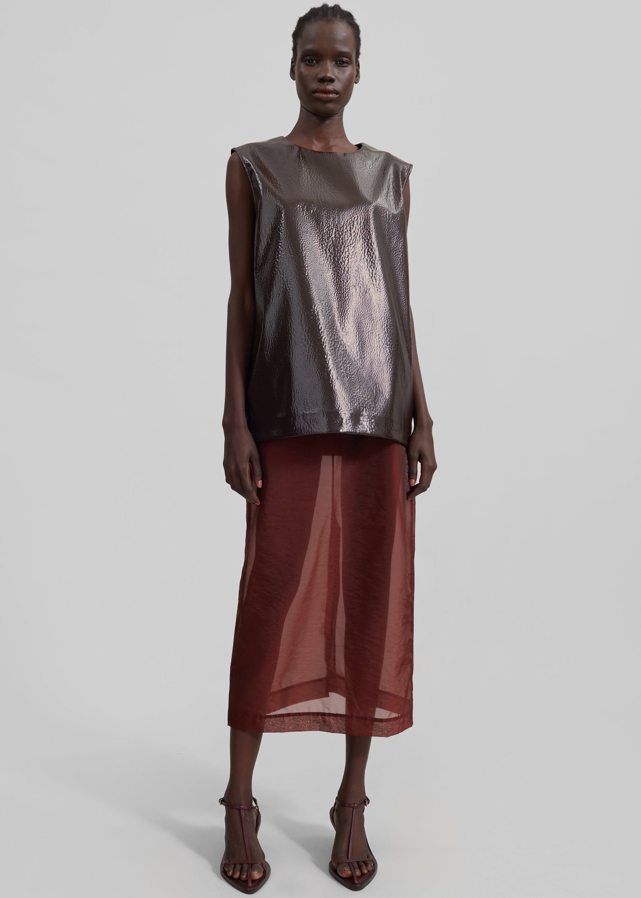 Shop the look image for Amaris Crackled Faux Leather Tank Top - Brown