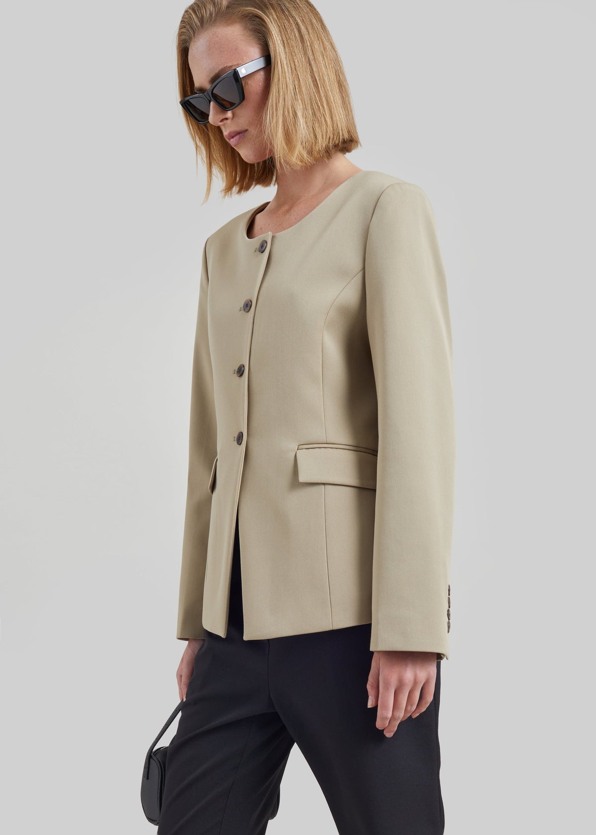 Amboise Collarless Blazer - Beige - 5