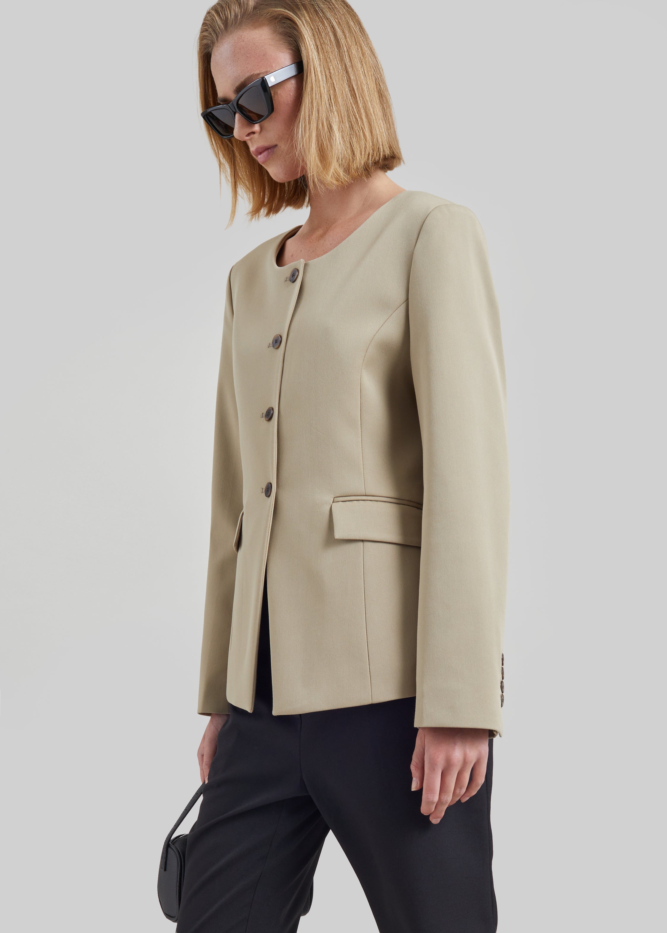 Amboise Collarless Blazer - Beige - 5