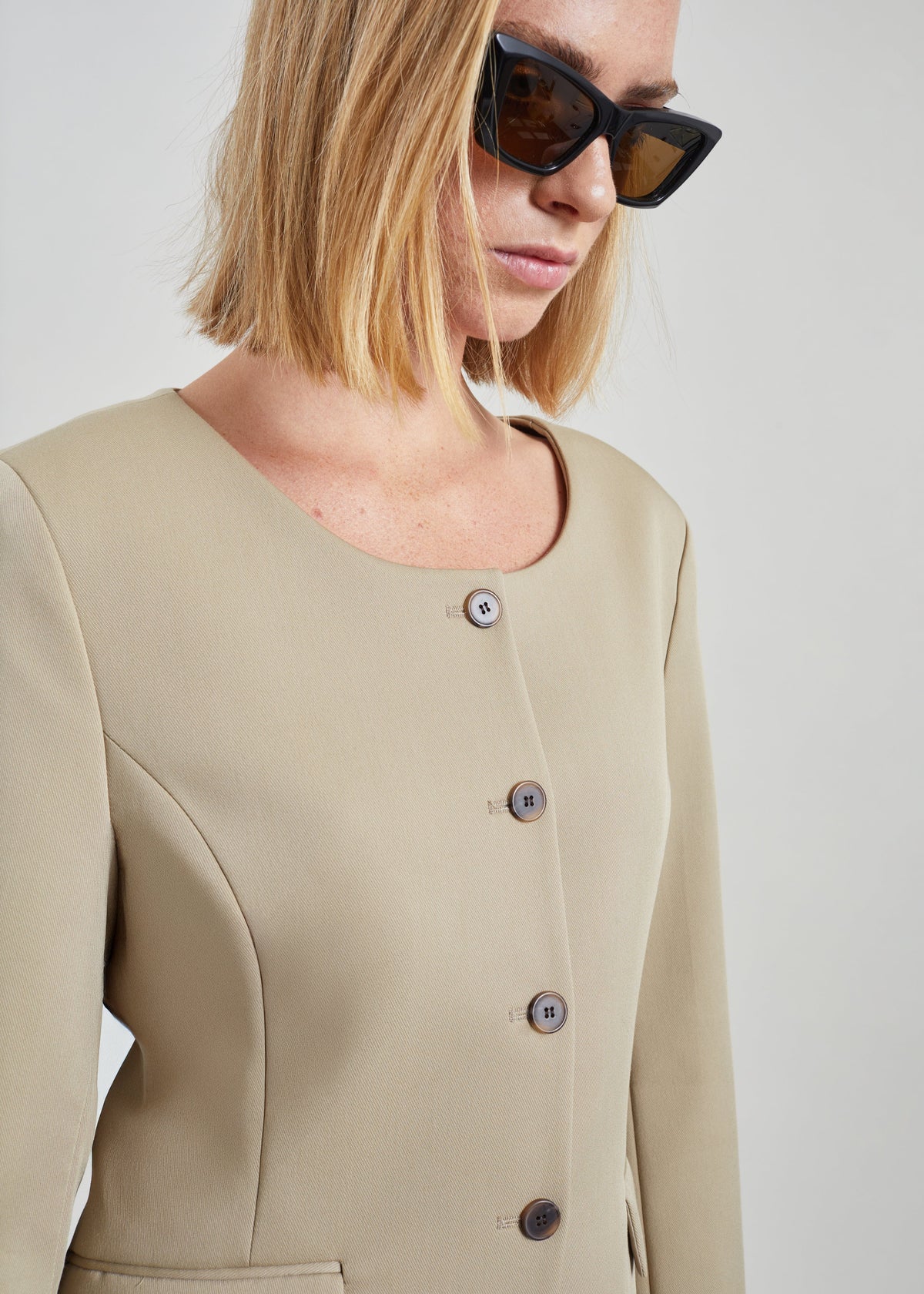 Amboise Collarless Blazer - Beige - 2