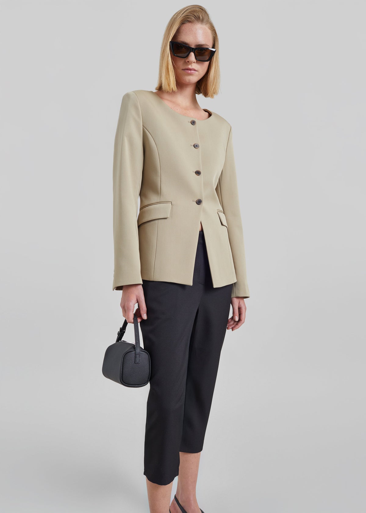 Amboise Collarless Blazer - Beige - 1