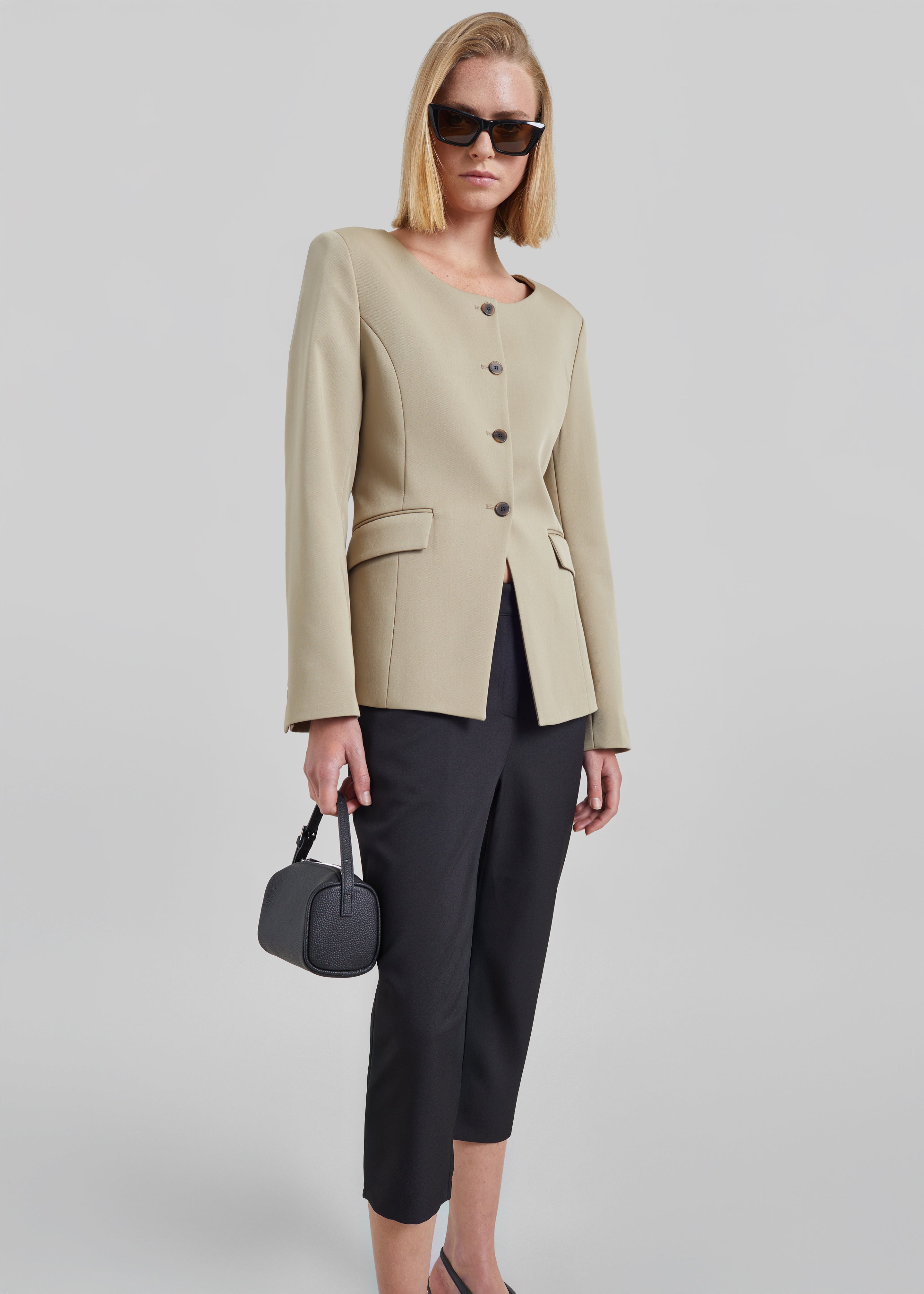 Amboise Collarless Blazer - Beige - 1