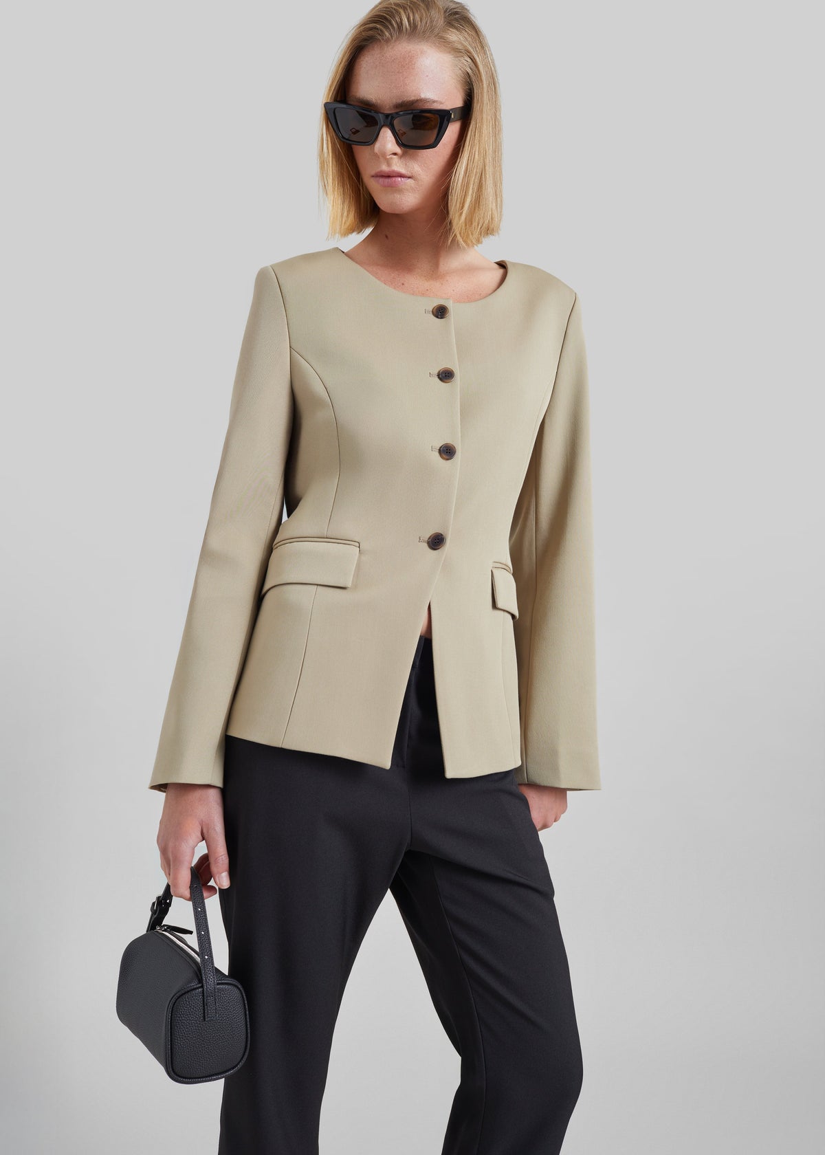 Amboise Collarless Blazer - Beige - 3