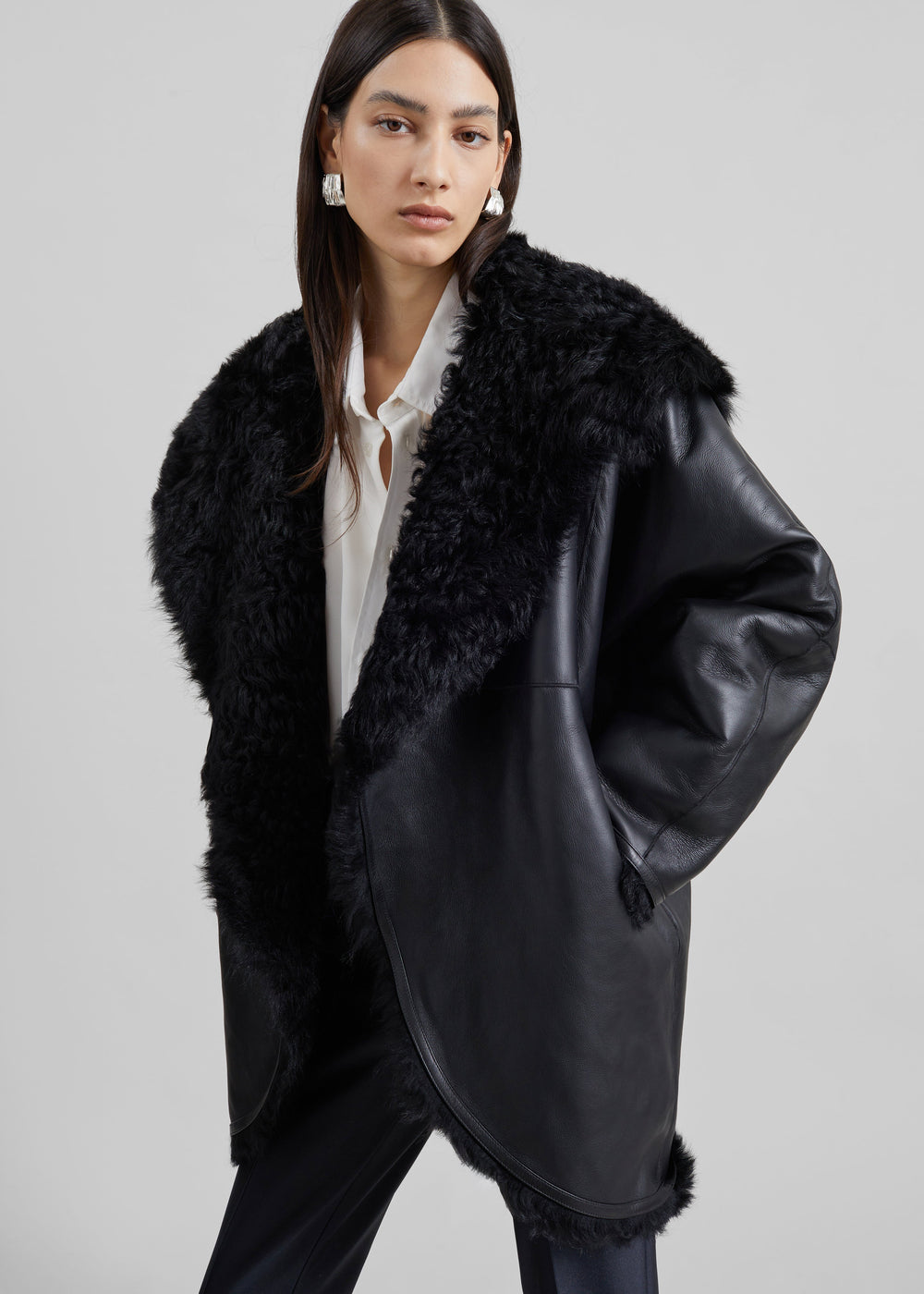 Ambra Shearling Hooded Short Coat - Black