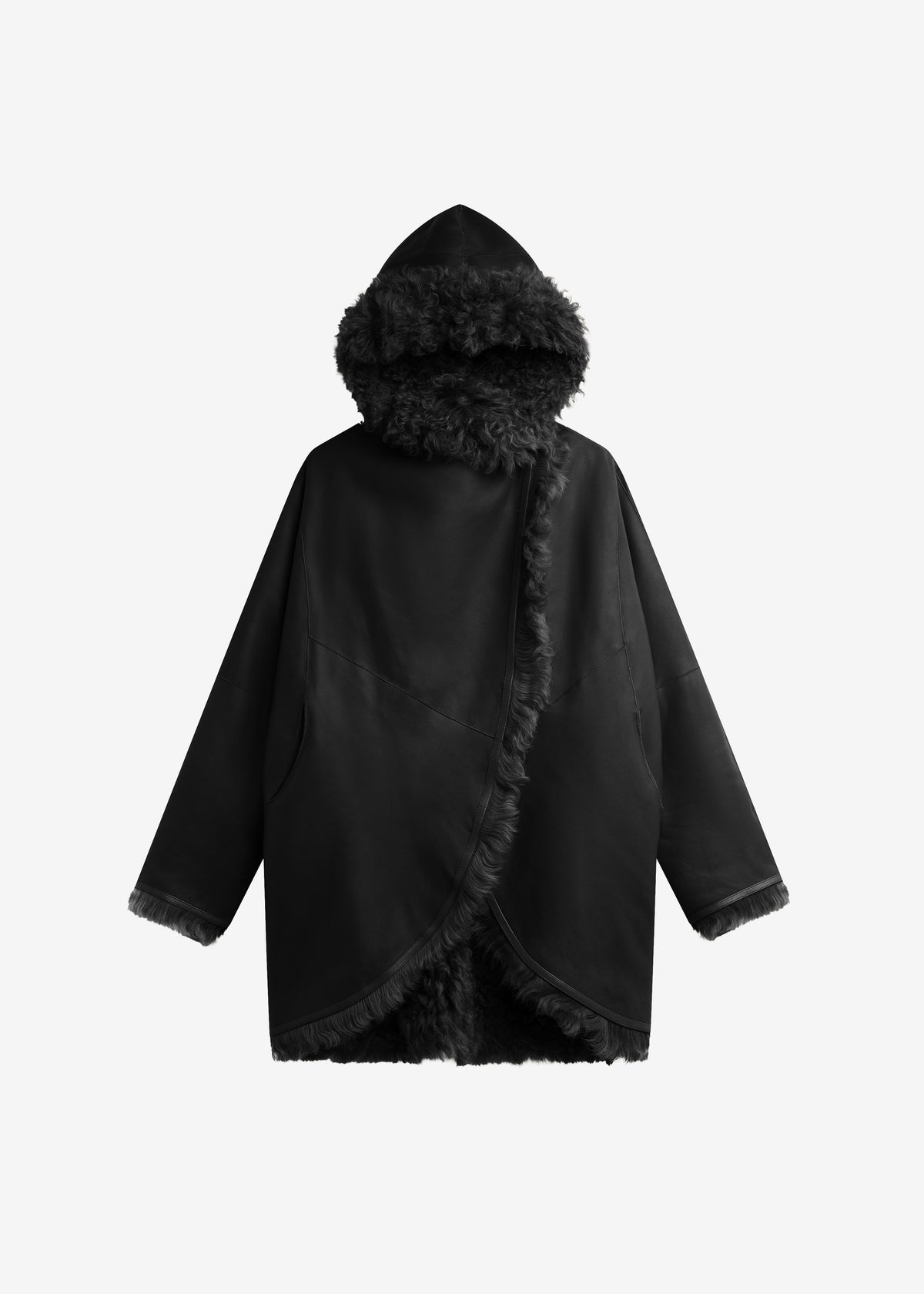 Cappotto corto Ambra in shearling con cappuccio - Nero