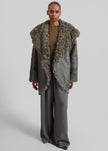 Cappotto corto Ambra in shearling con cappuccio - Verde oliva scuro