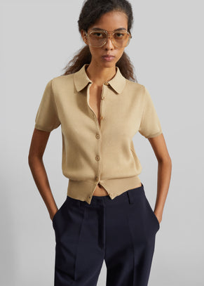 Amelot Knit Short Sleeve Cardigan - Beige