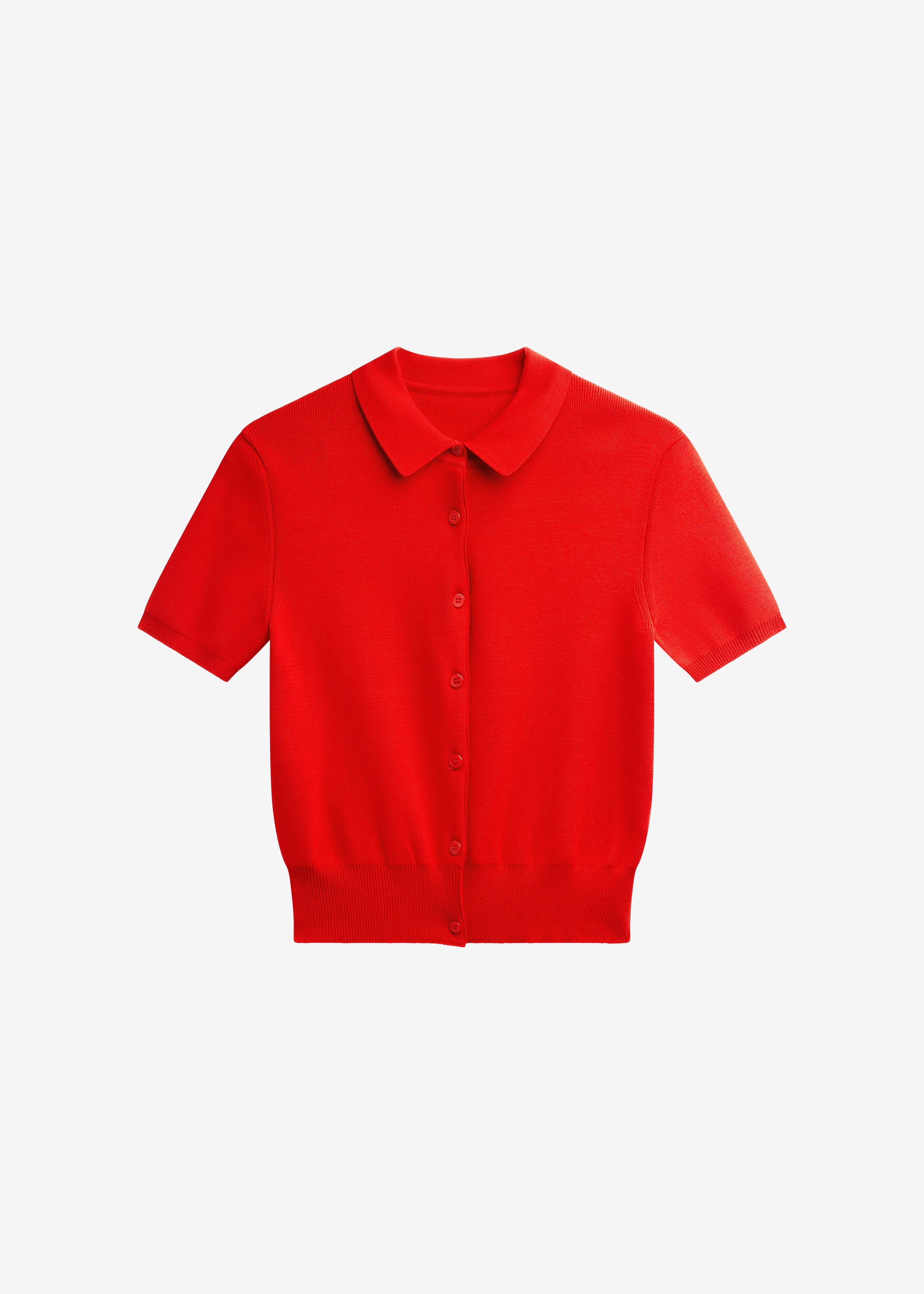 Amelot Knit Short Sleeve Cardigan - Red - 6