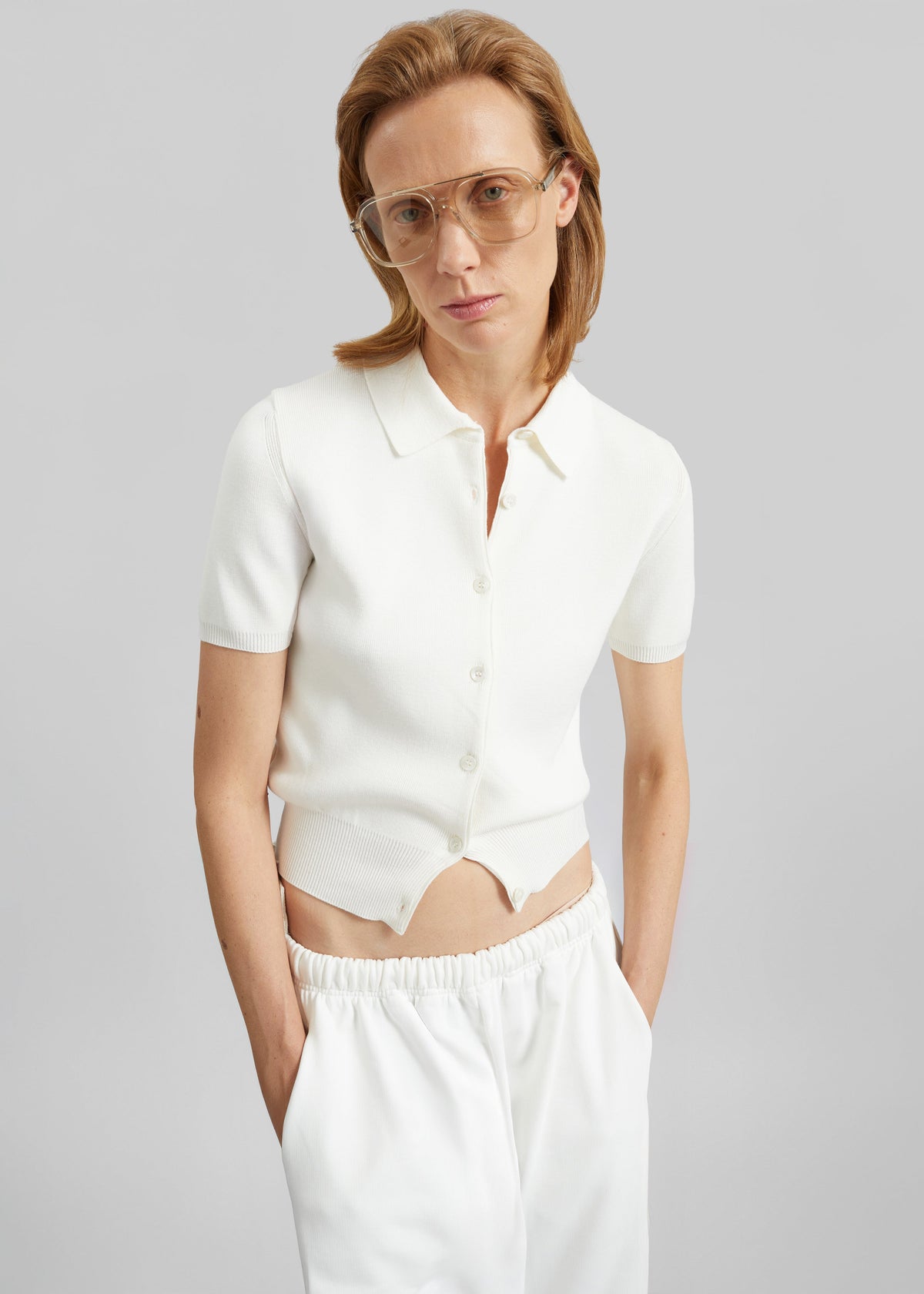 Amelot Knit Short Sleeve Cardigan - White - 6